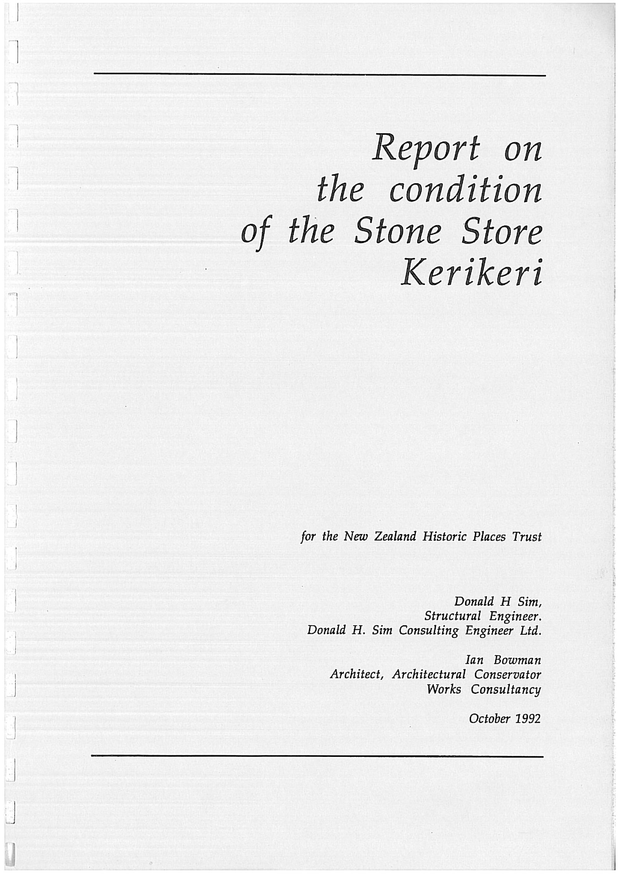 Report on the condition of the Stone store Kerikeri