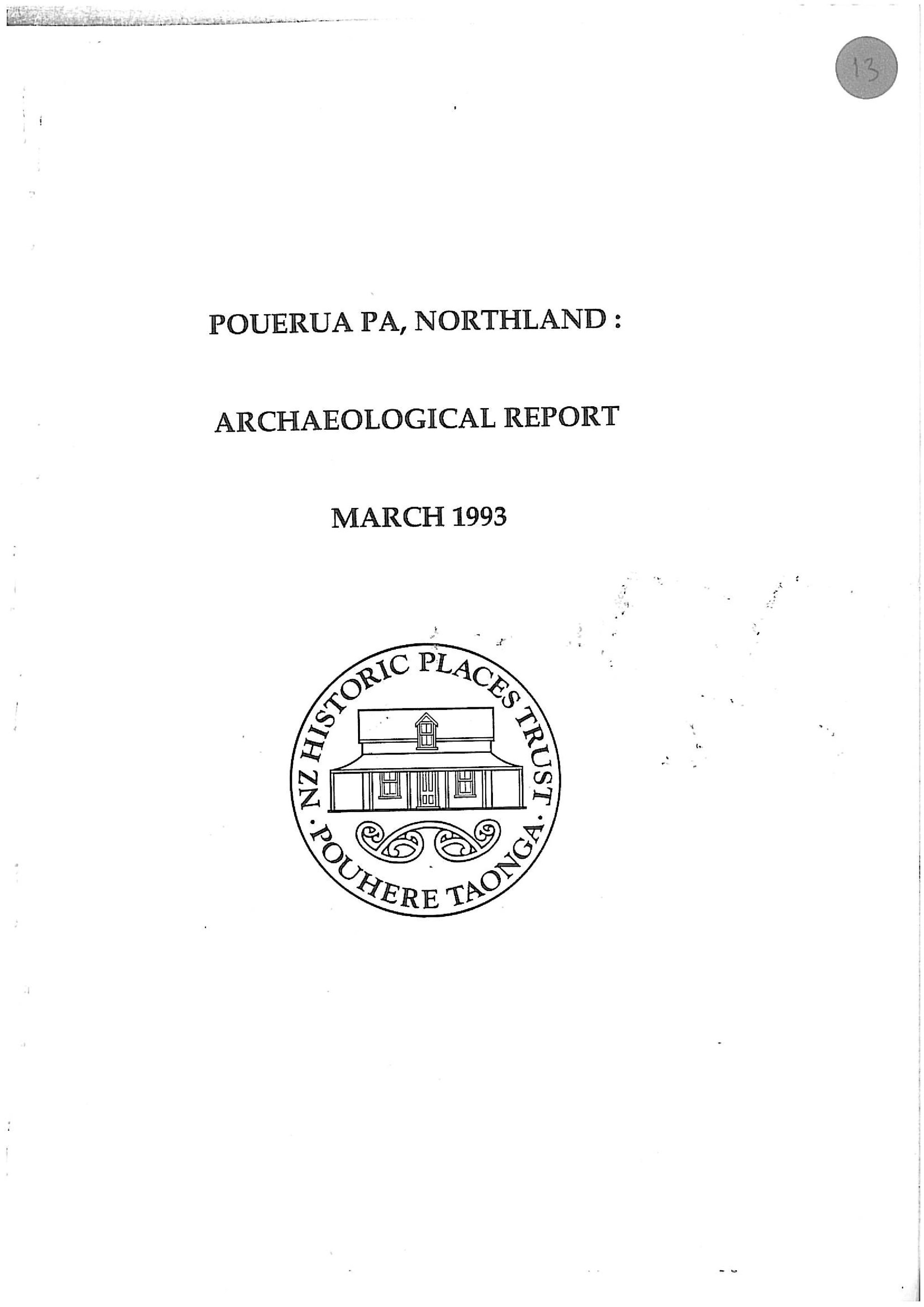 Pouerua pa, Northland. Archaeological Report