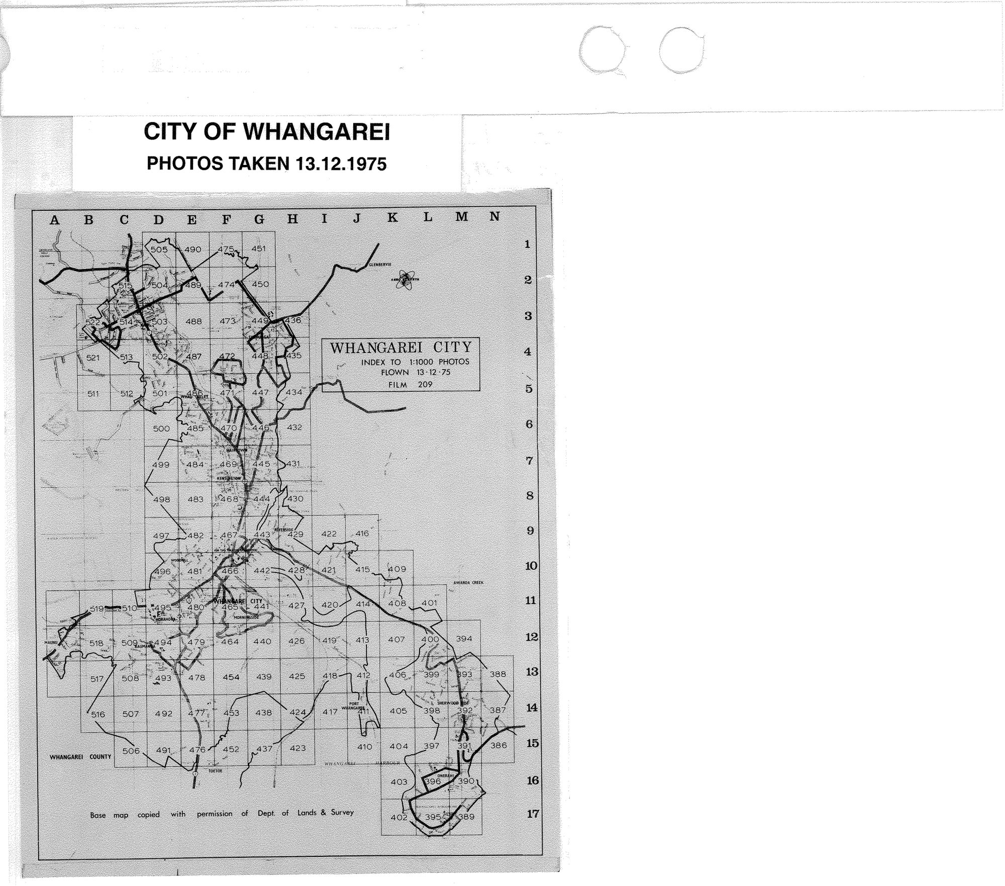 Whangarei City,  Index to 1:1000 photos, flown 13-12-75, film 209