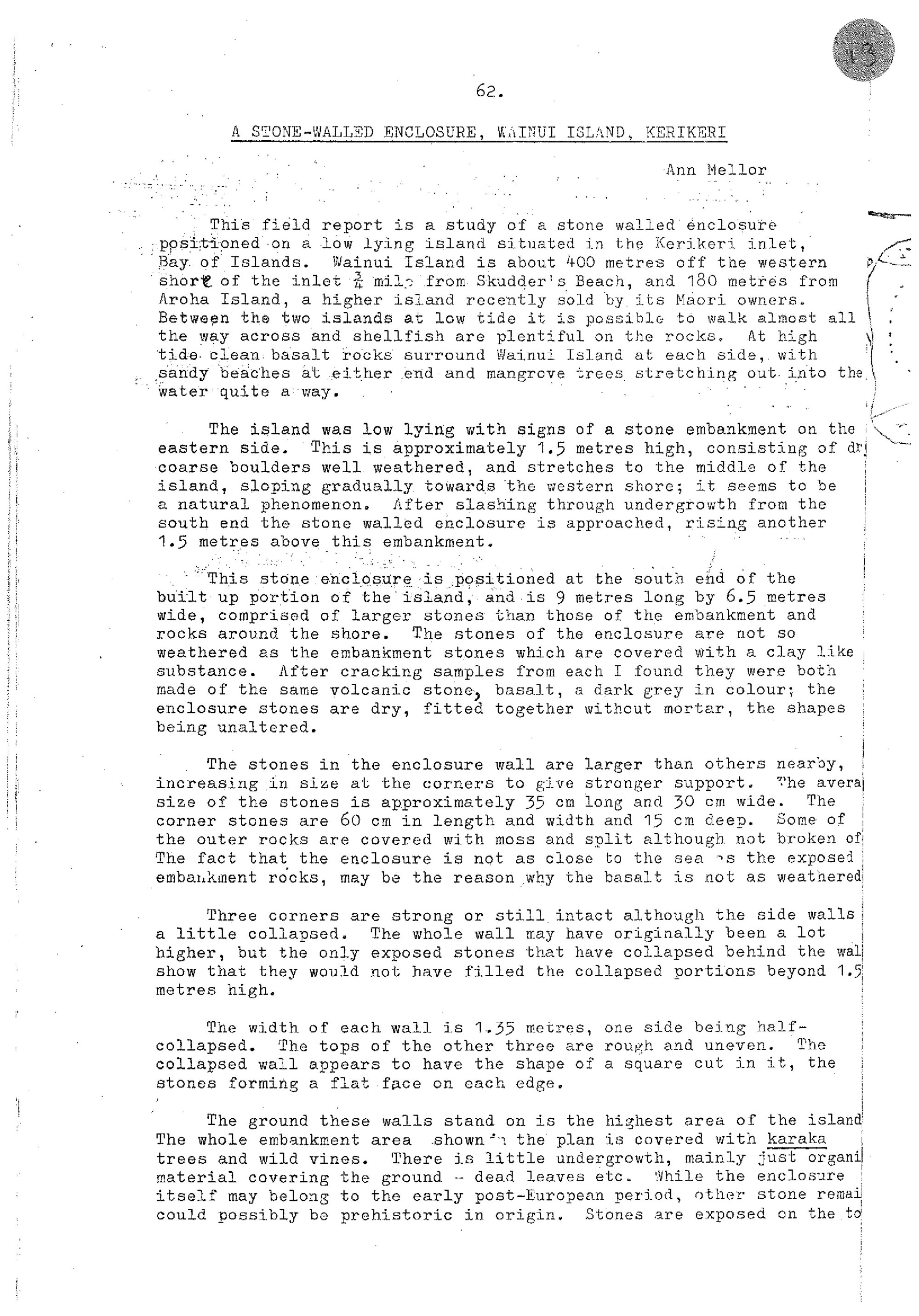  A Stone-Walled Enclosure, Wainui Island, Kerikeri.