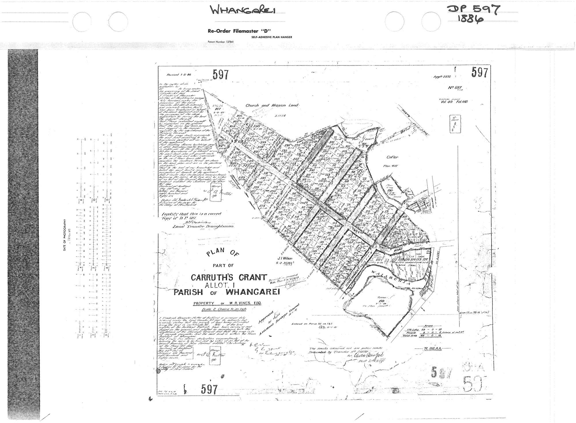 Plan of part of Carruth's Grant, Allot. 1, Parish of Whangarei DP 597