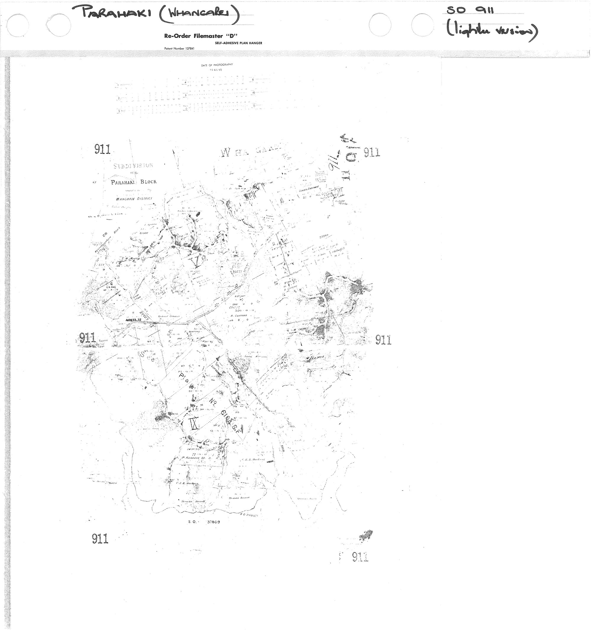 Subdivision of the Parahaki Block situated in the Wangarei [sic] District S.O. 911 [lighter version]