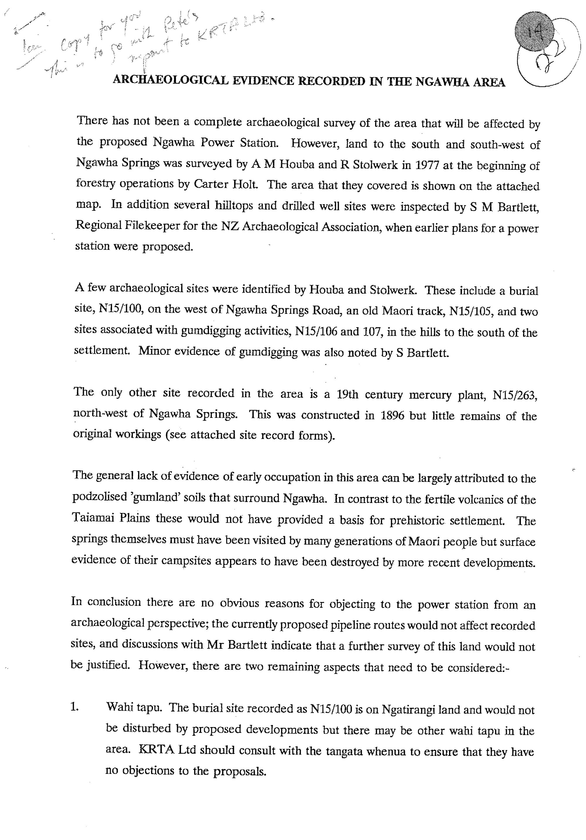 Archaeological evidence recorded in the Ngawha area