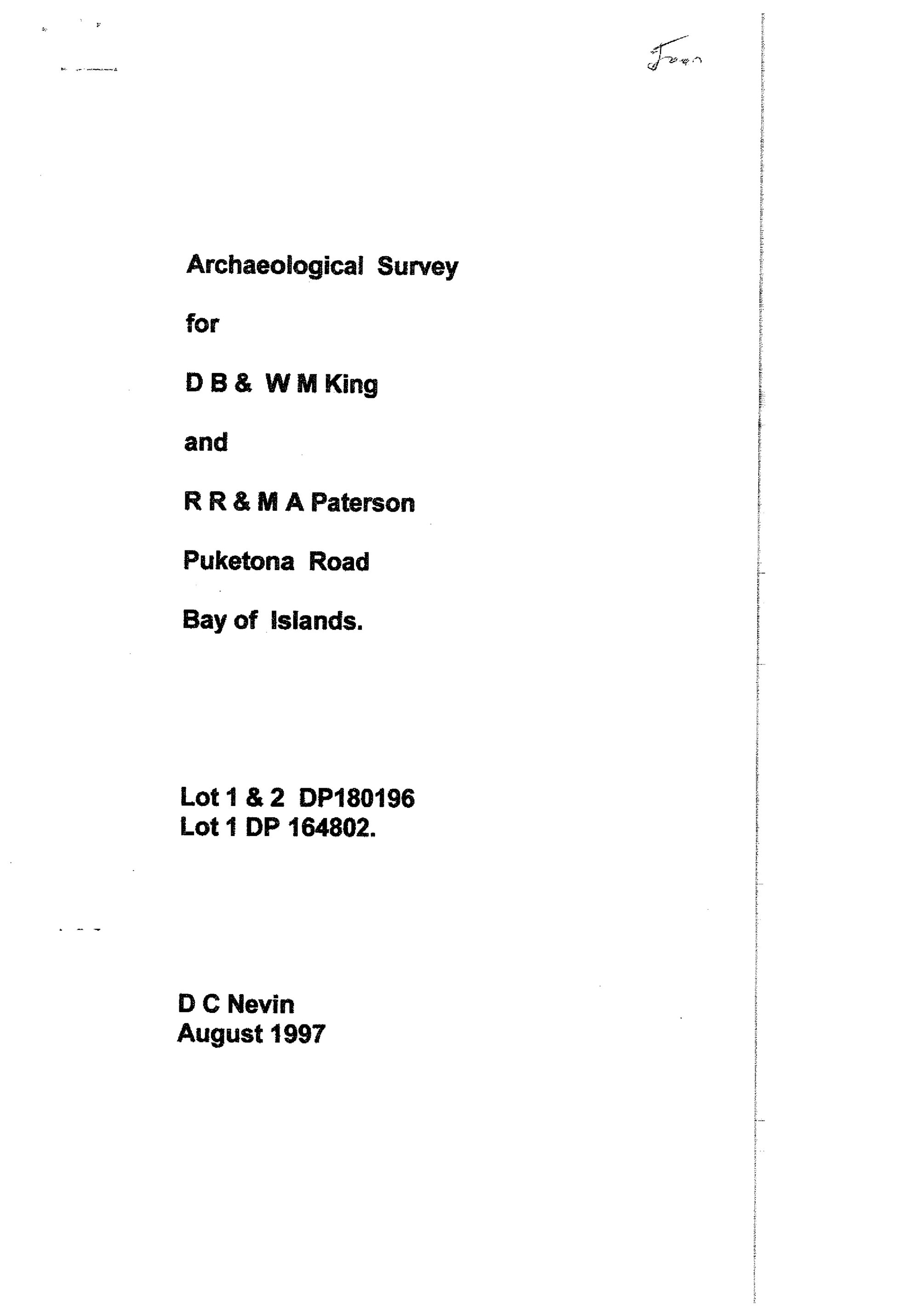 Archaeological survey for D and W King and R and M Paterson, Puketona Road