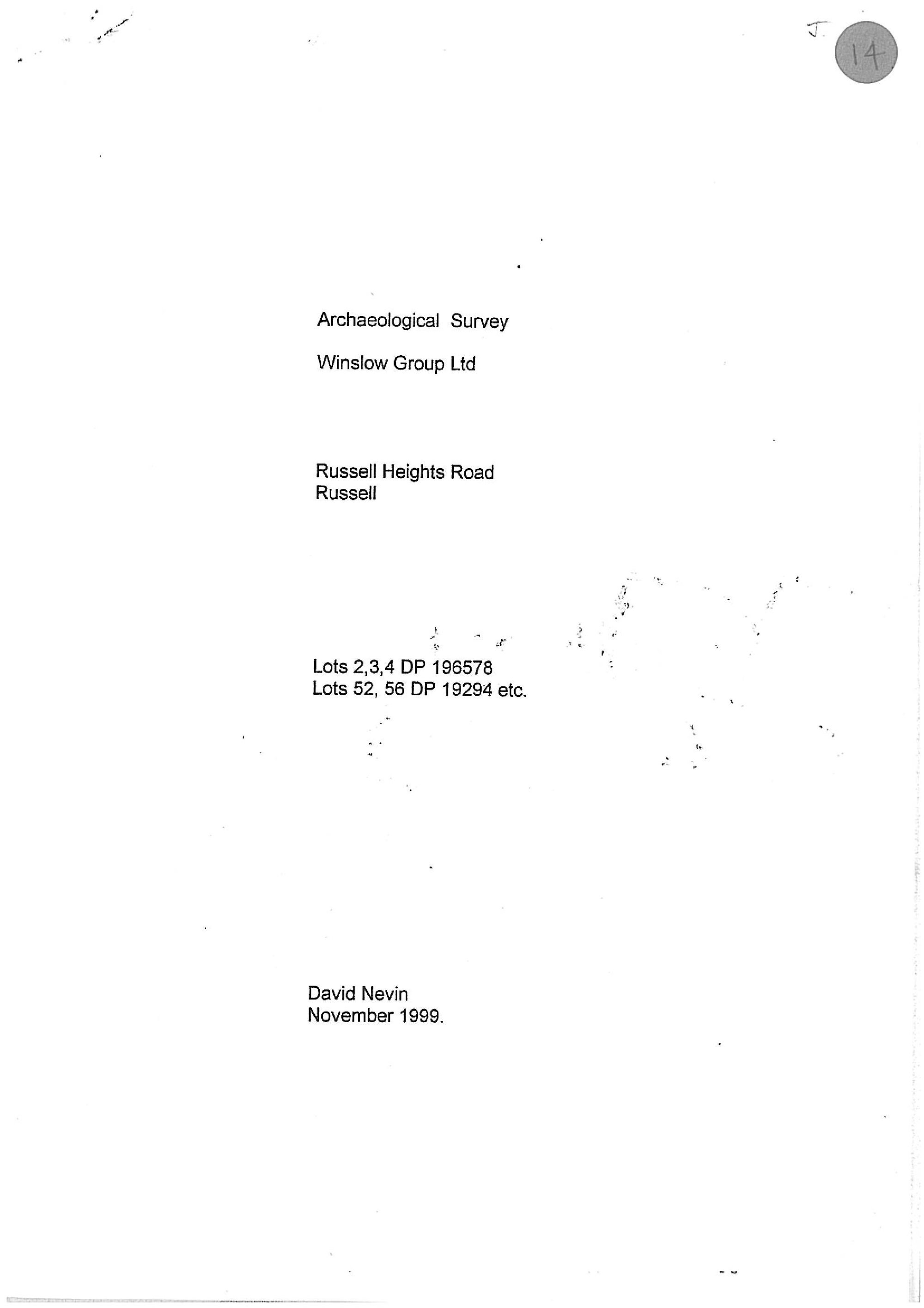 Archaeological Survey, Russell Heights Road, Russel