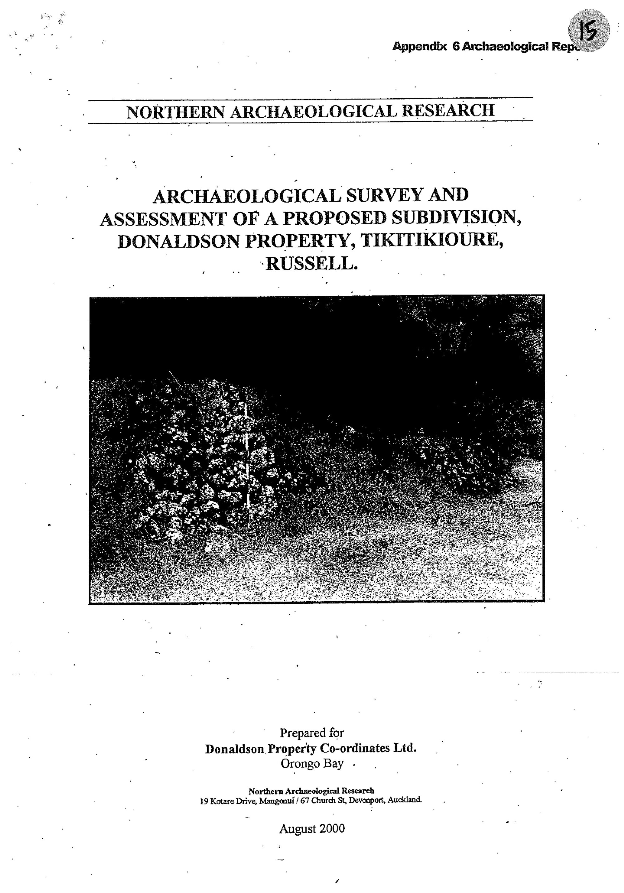 Archaeological survey and assessment of a proposed subdivision, Donaldson Property, Tiktikioure, Russell