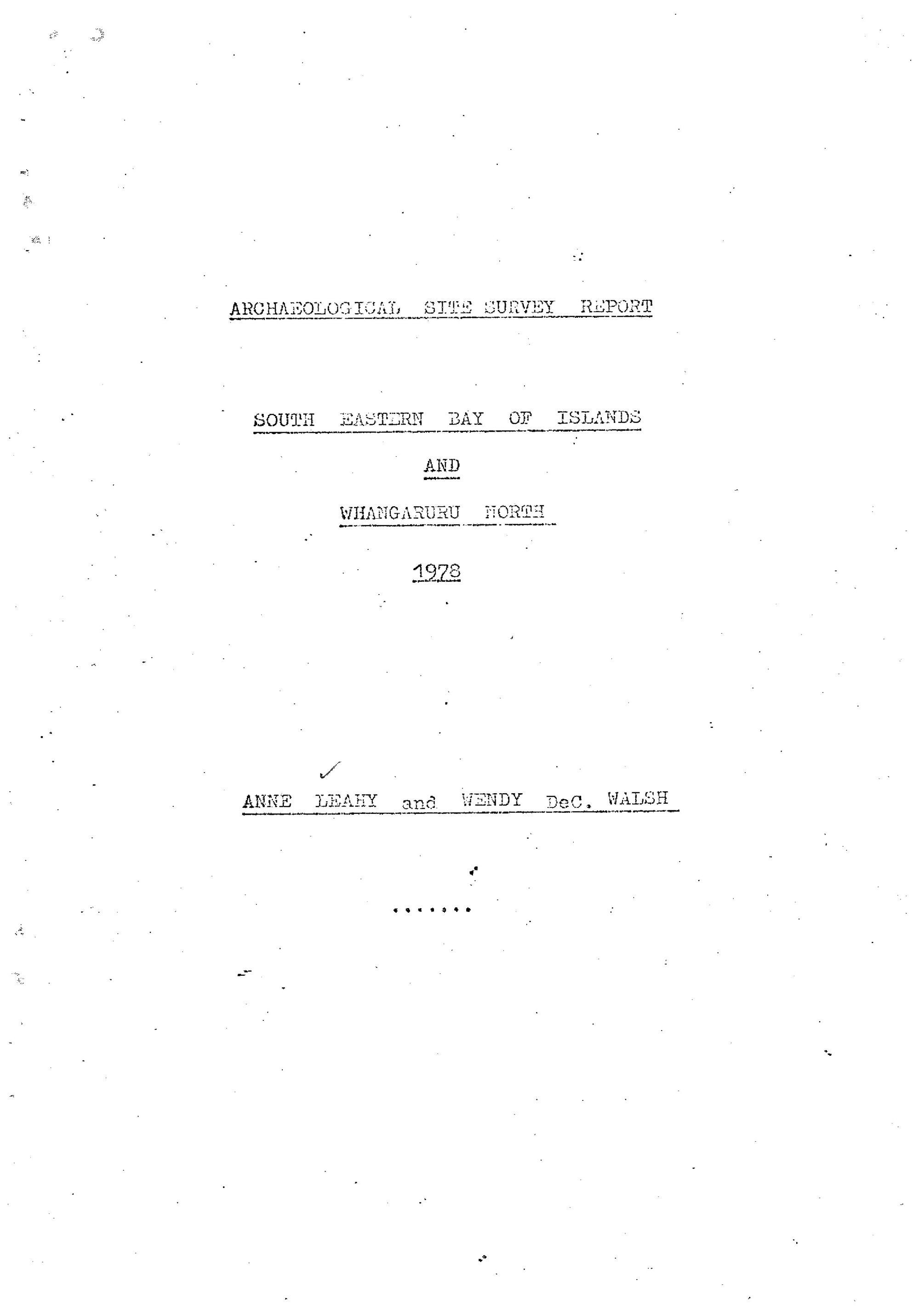 Archaeological site survey report. South Eastern Bay of Islands and Whangaruru north