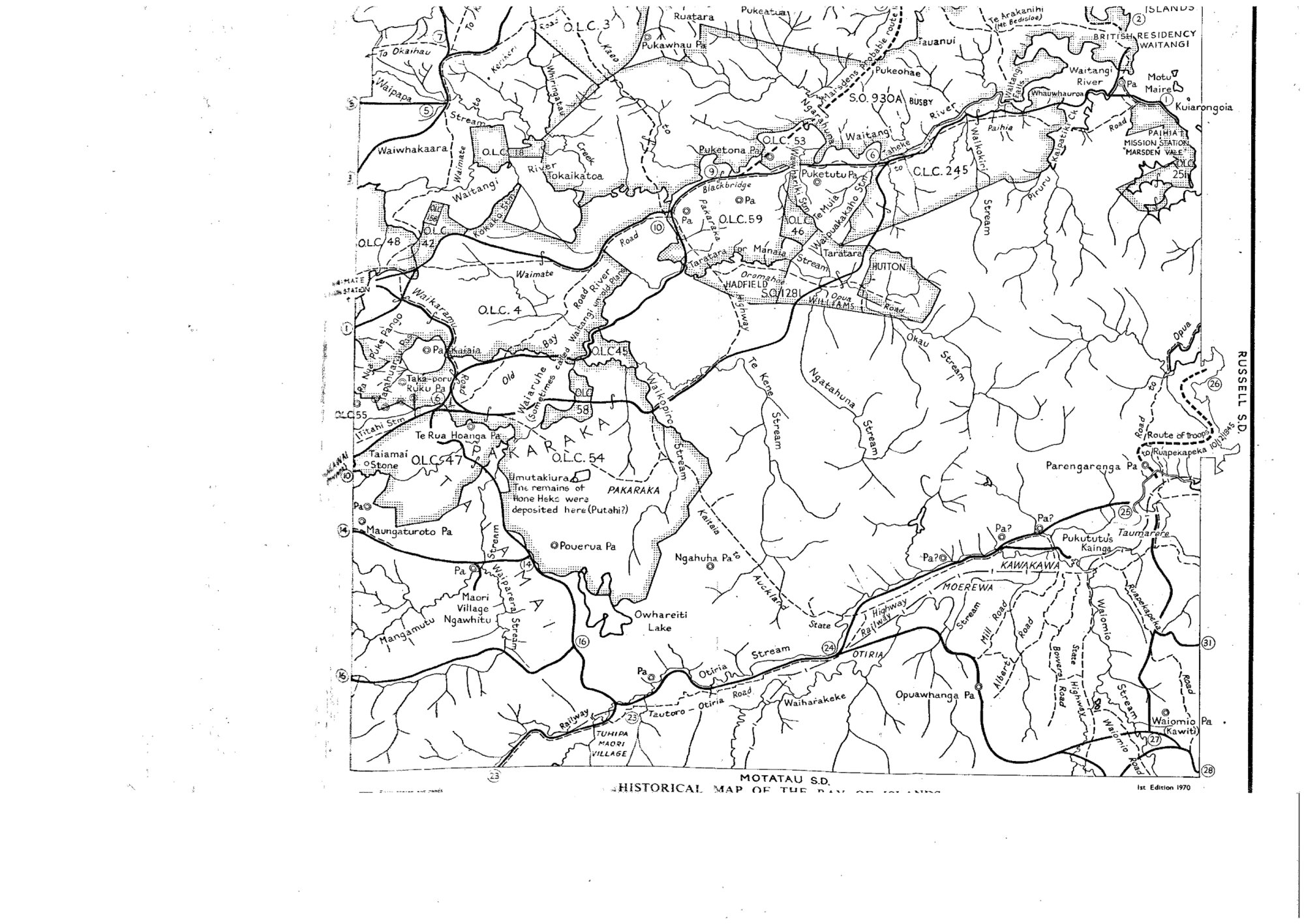 Bay of Islands Historical Map. Motatau Survey District and Russell Survey District