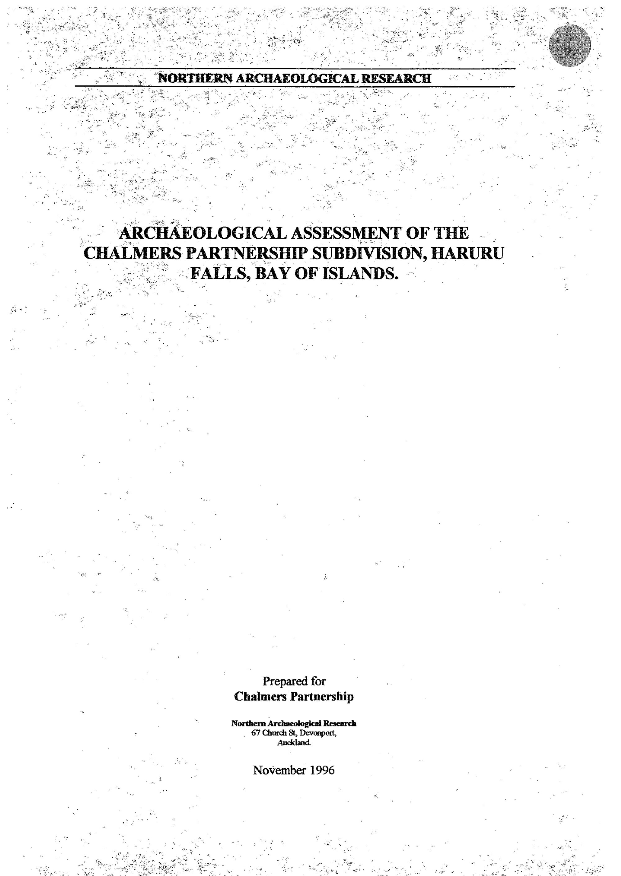 Archaeological Assessment of the Chalmers Partnership subdivision, Haruru Falls