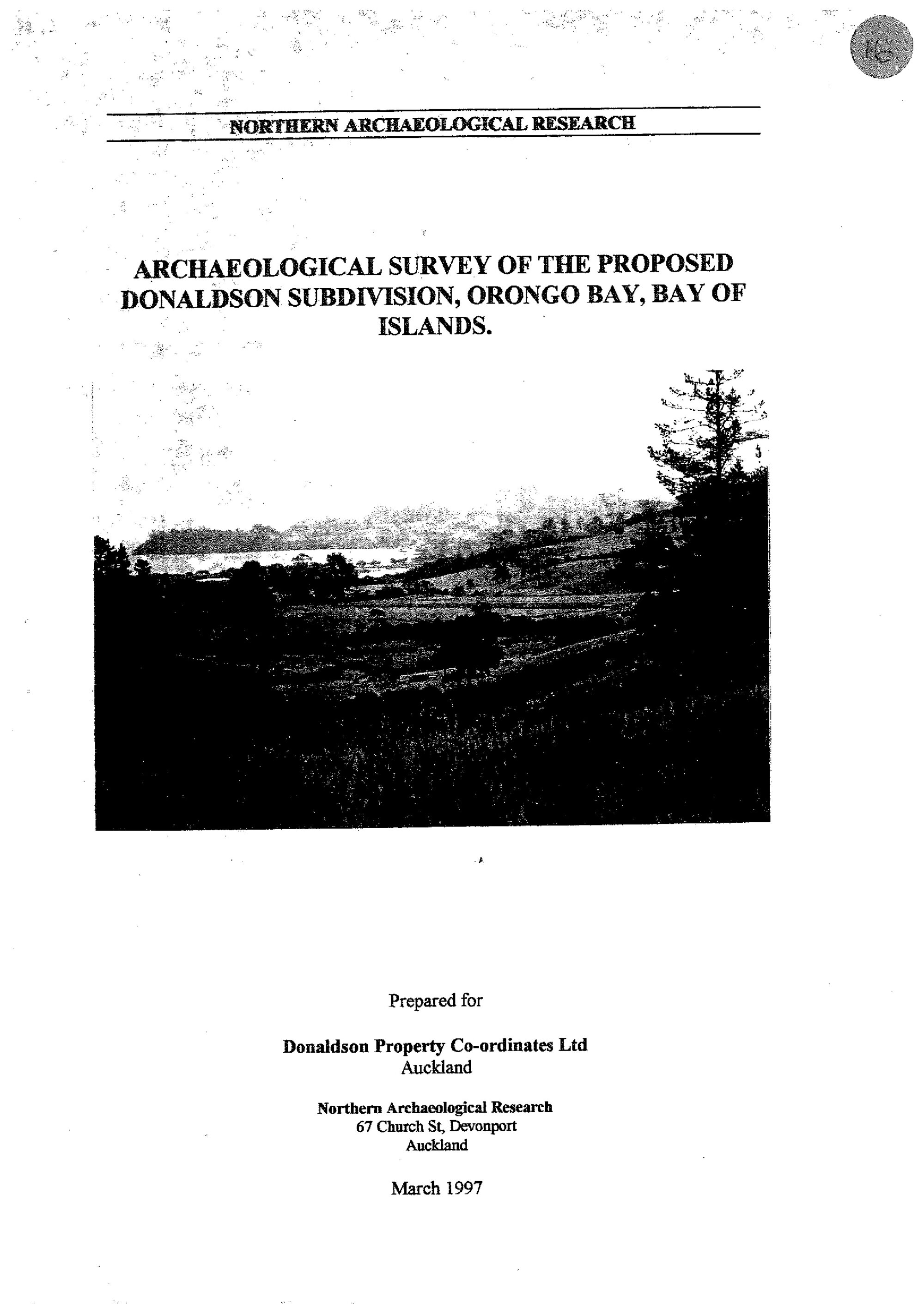Archaeological survey of the proposed Donaldson subdivision, Orongo Bay