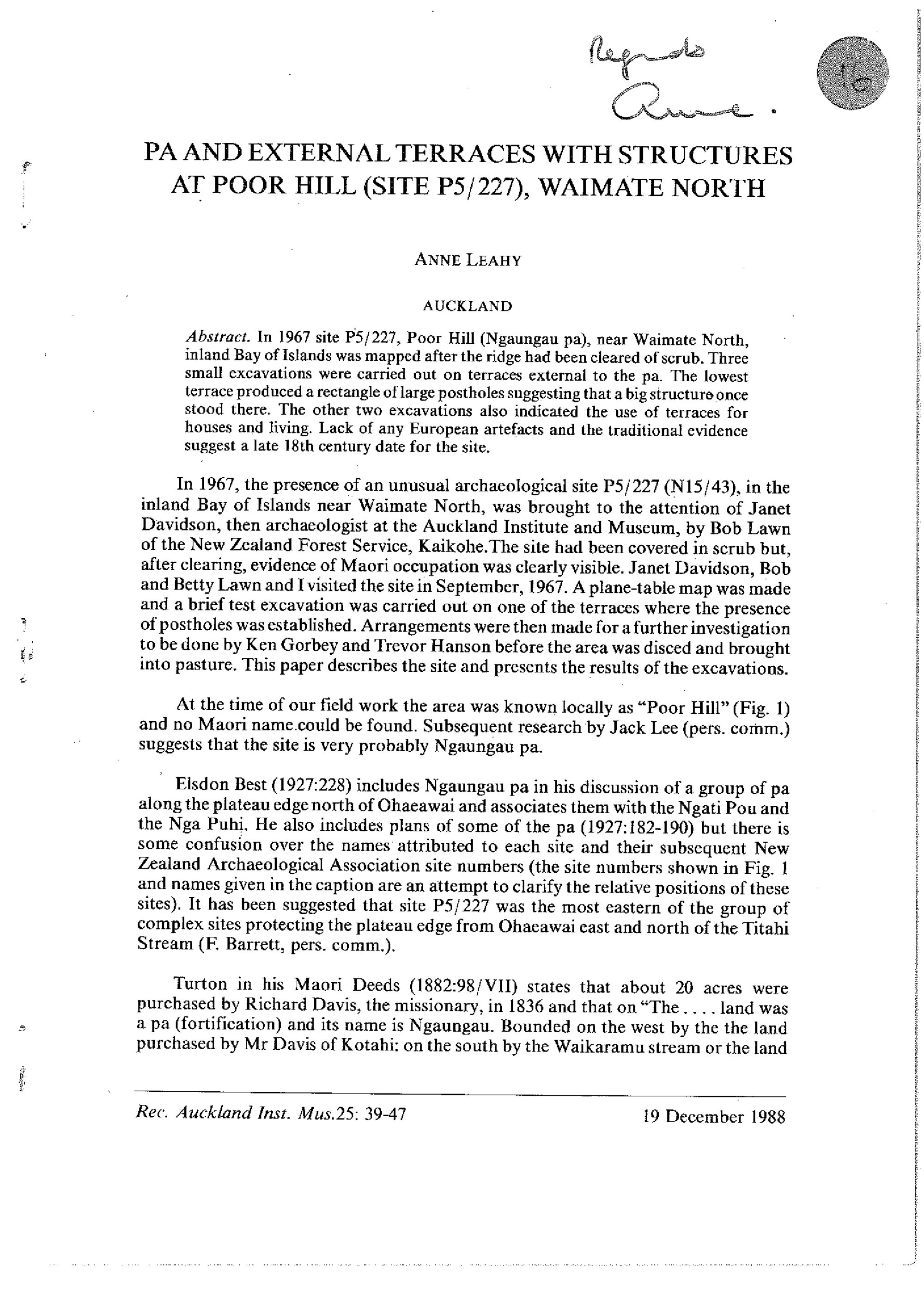 Pa and external terraces with structures at Poor Hill-site P5.227 Waimate North