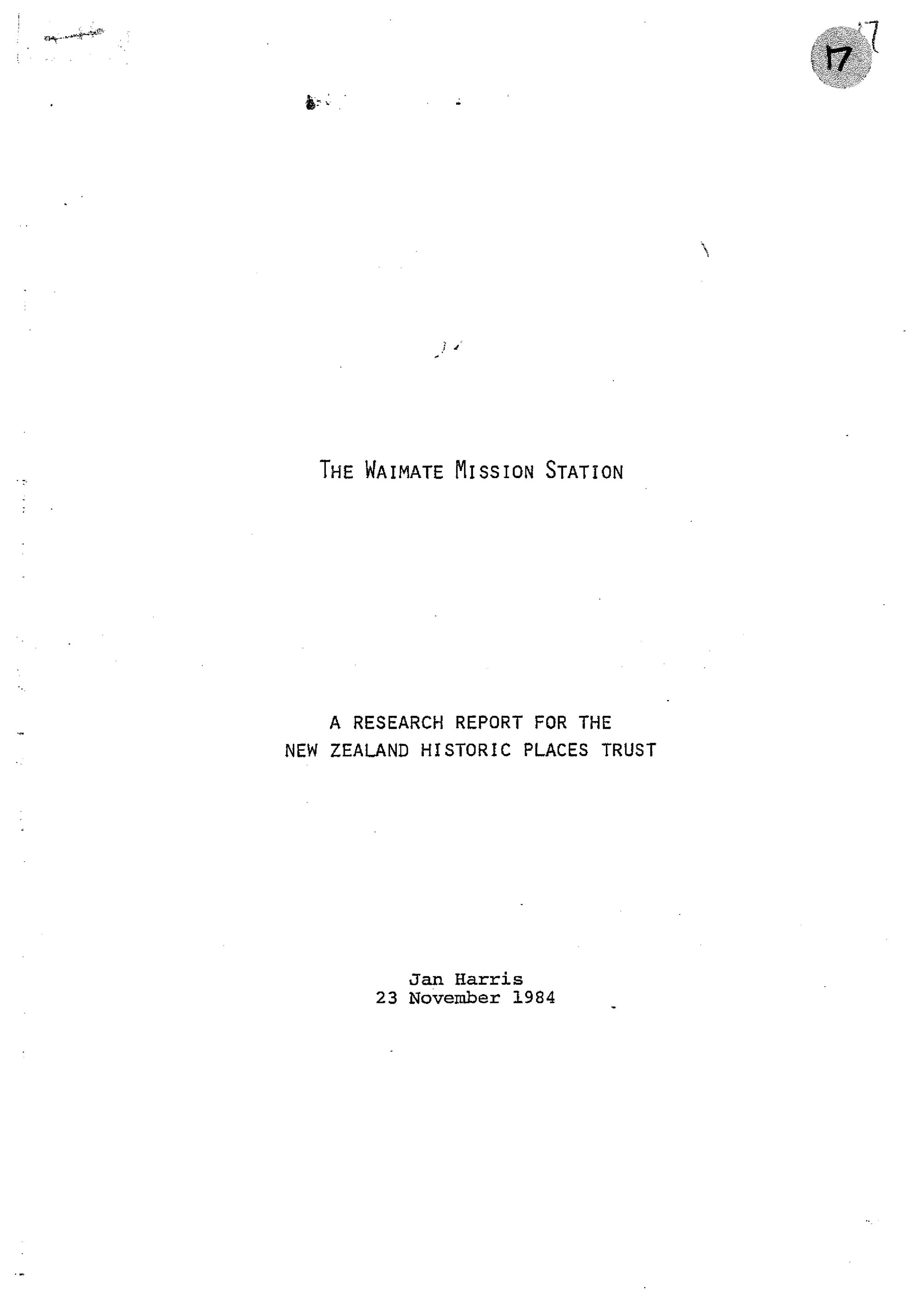 The Waimate Mission Station. A research report for the NZ Historic Places Trust