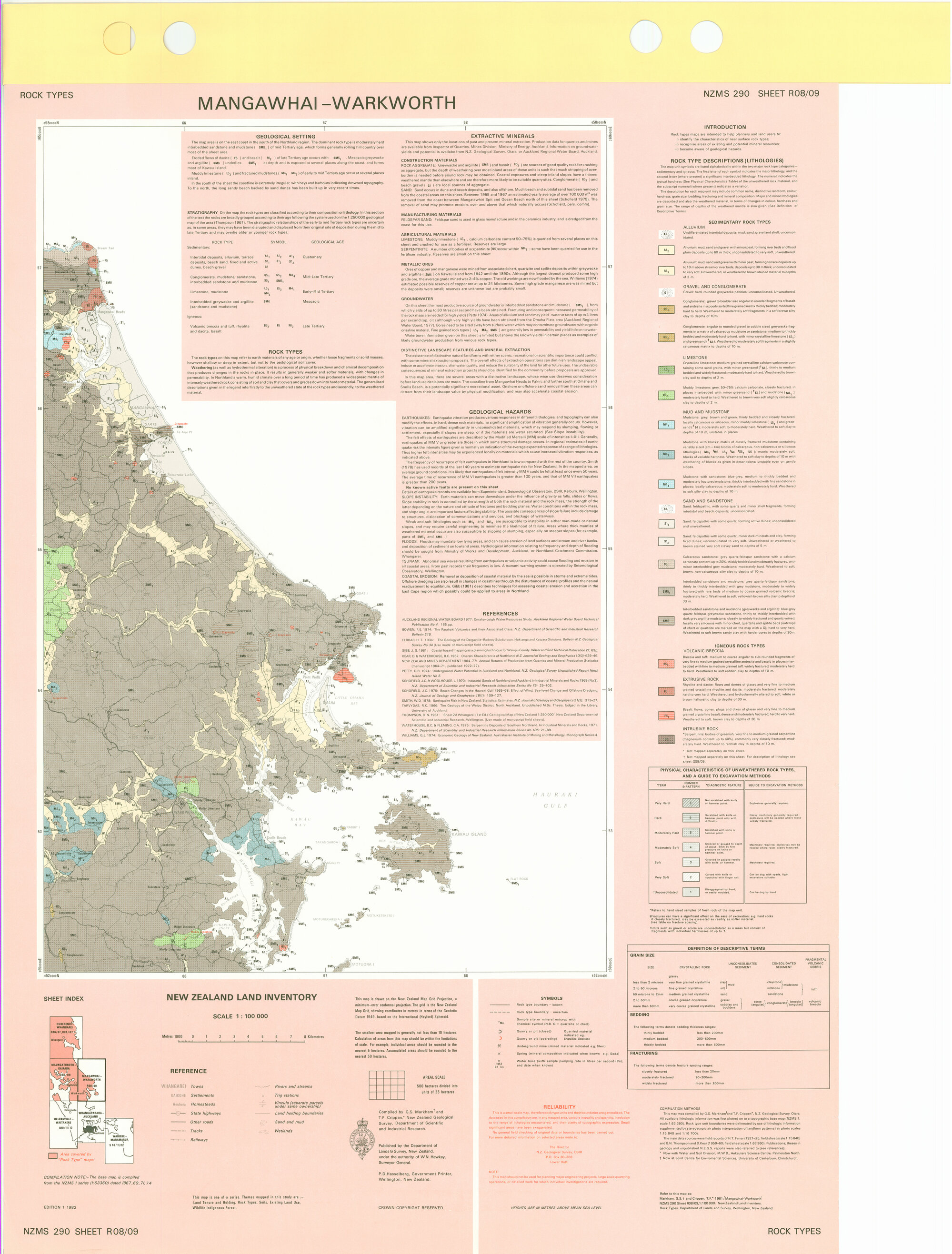 New Zealand Land Inventory : Mangawhai-Warkworth : Rock types