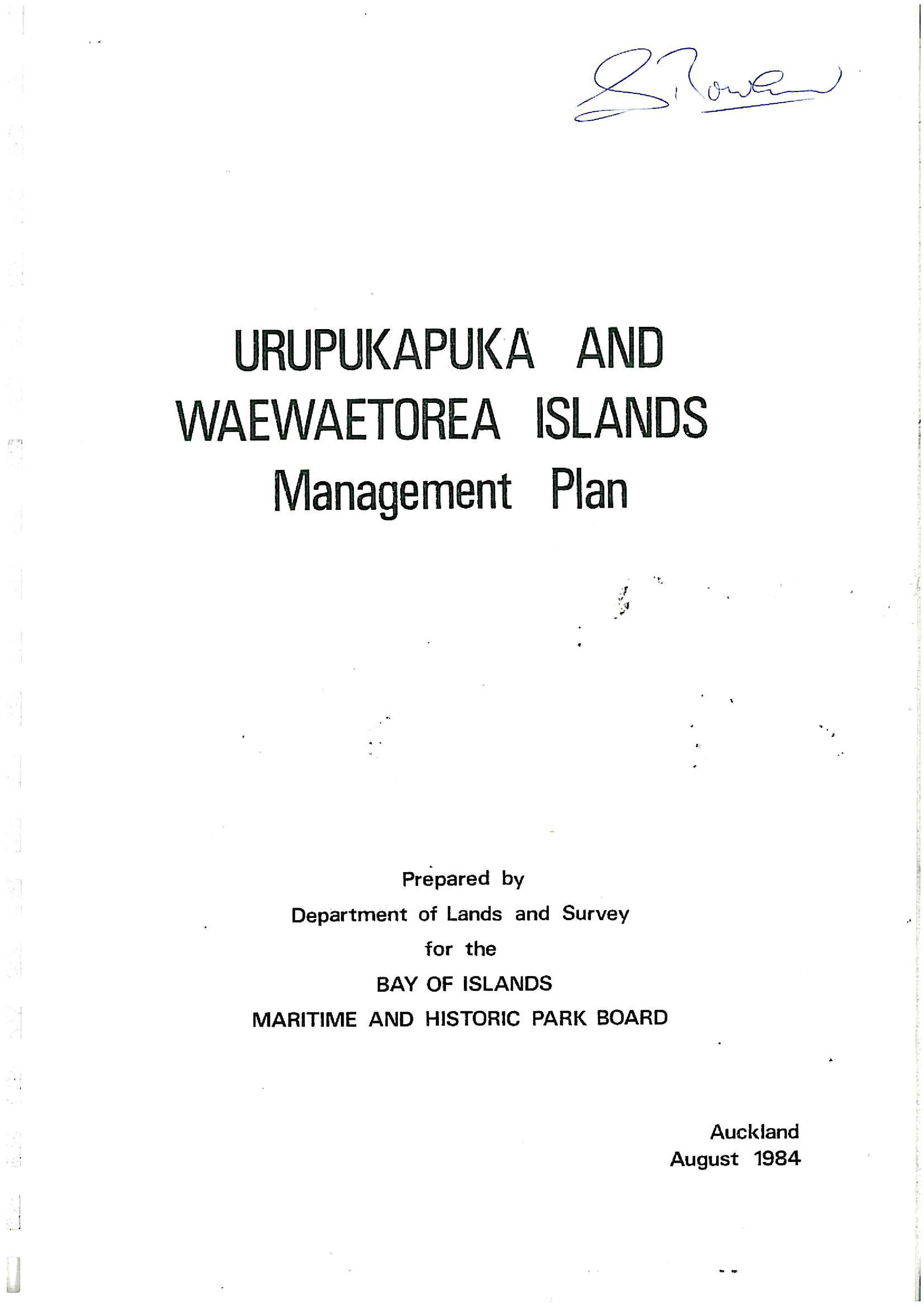 Urupukapuka and Waewaetorea Islands Management Plan