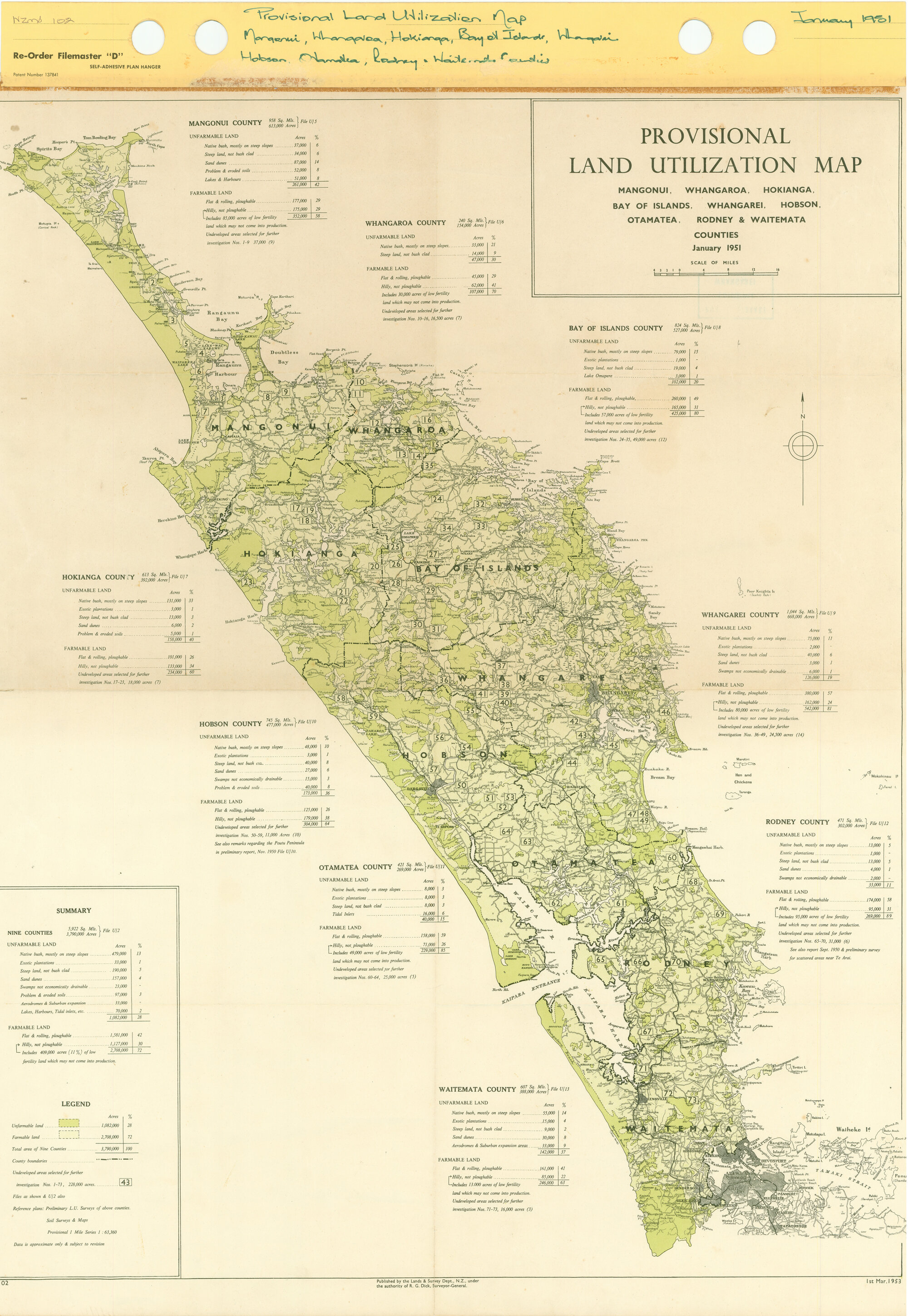 Provisional land utilization map Mangonui, Whangaroa, Hokianga, Bay of Islands, Whangarei, Hobson, Otamatea, Rodney &amp; Waitemata 
