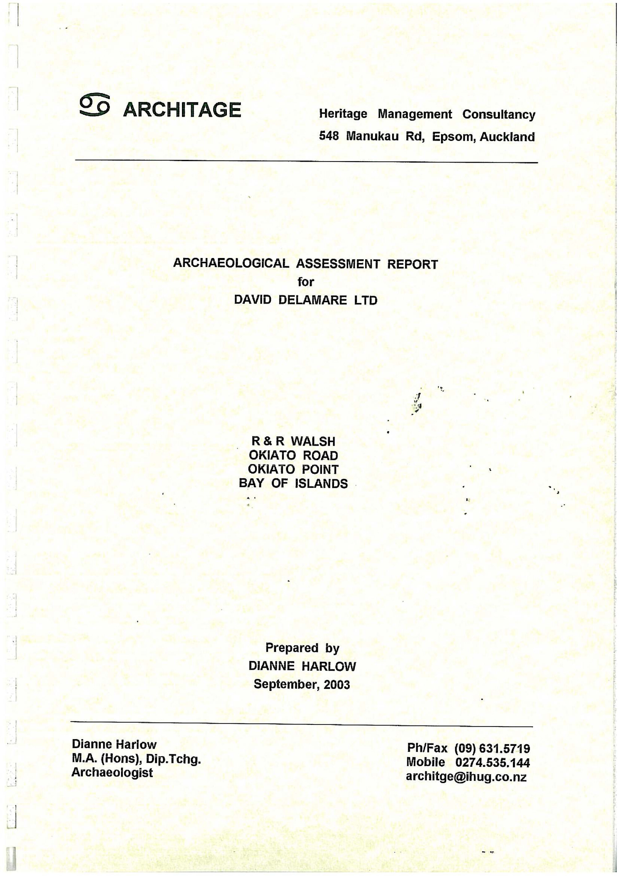 Archaeological assessment report. Okiato Road, Okaito Point