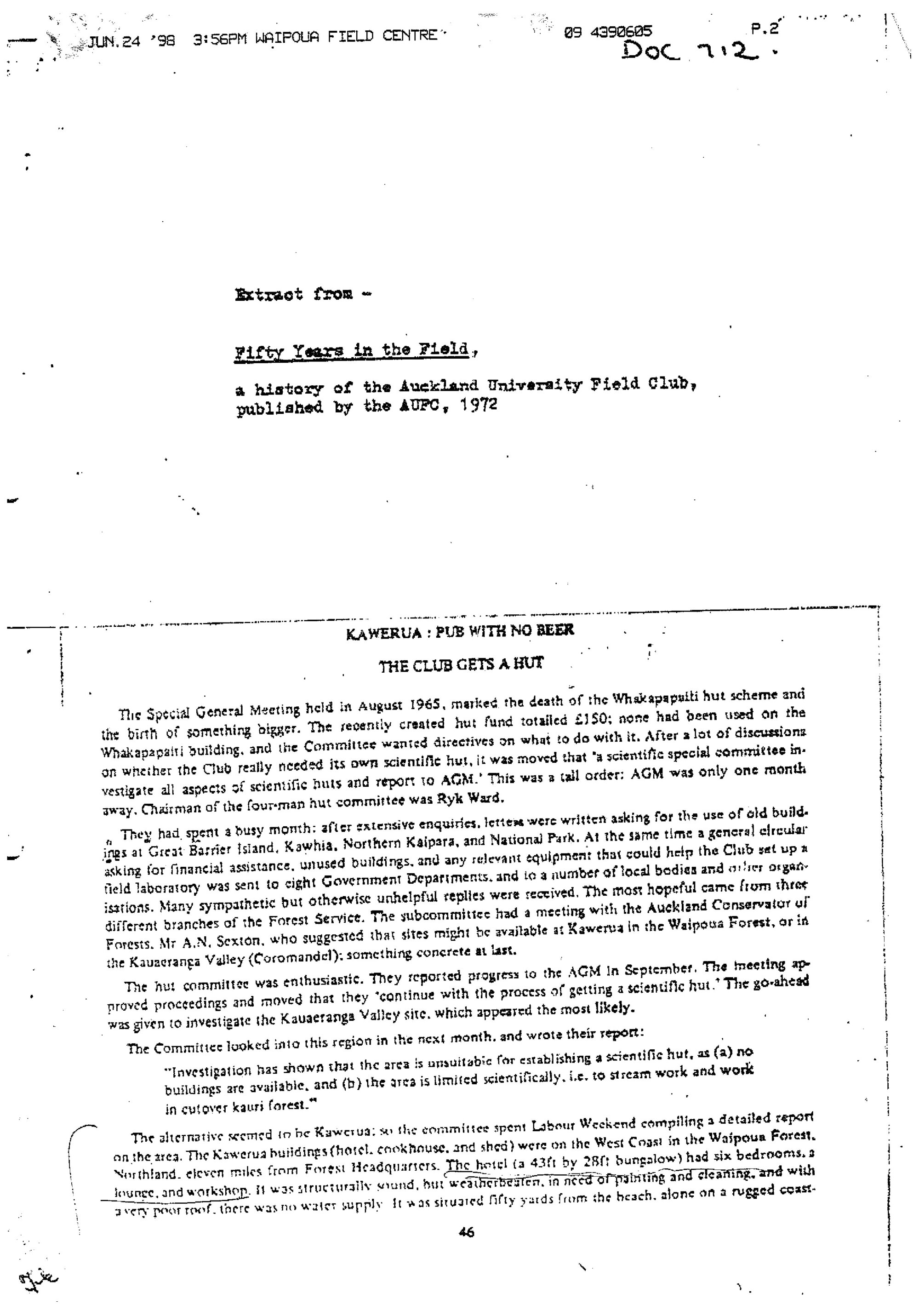 Fifty years in the field, a history of the Auckland University Field Club