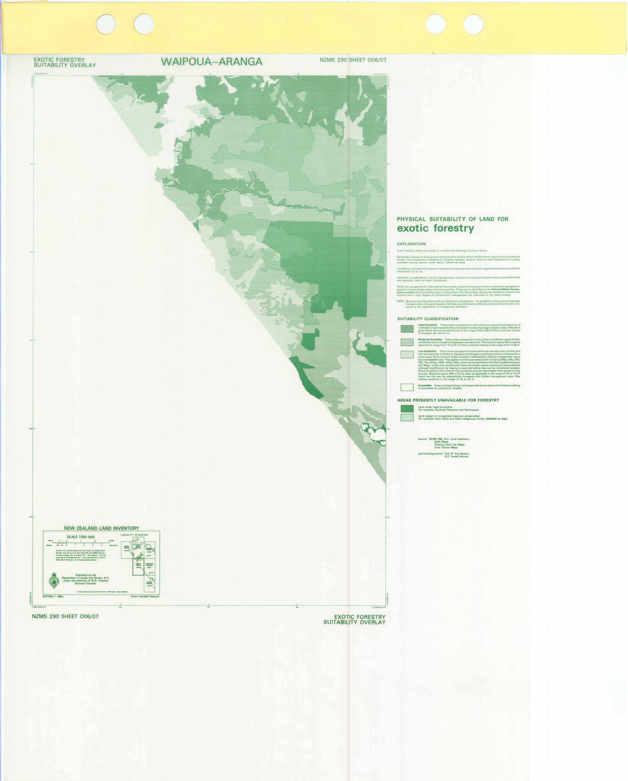 New Zealand Land Inventory : Waipoua-Aranga : Exotic forestry suitability overlay