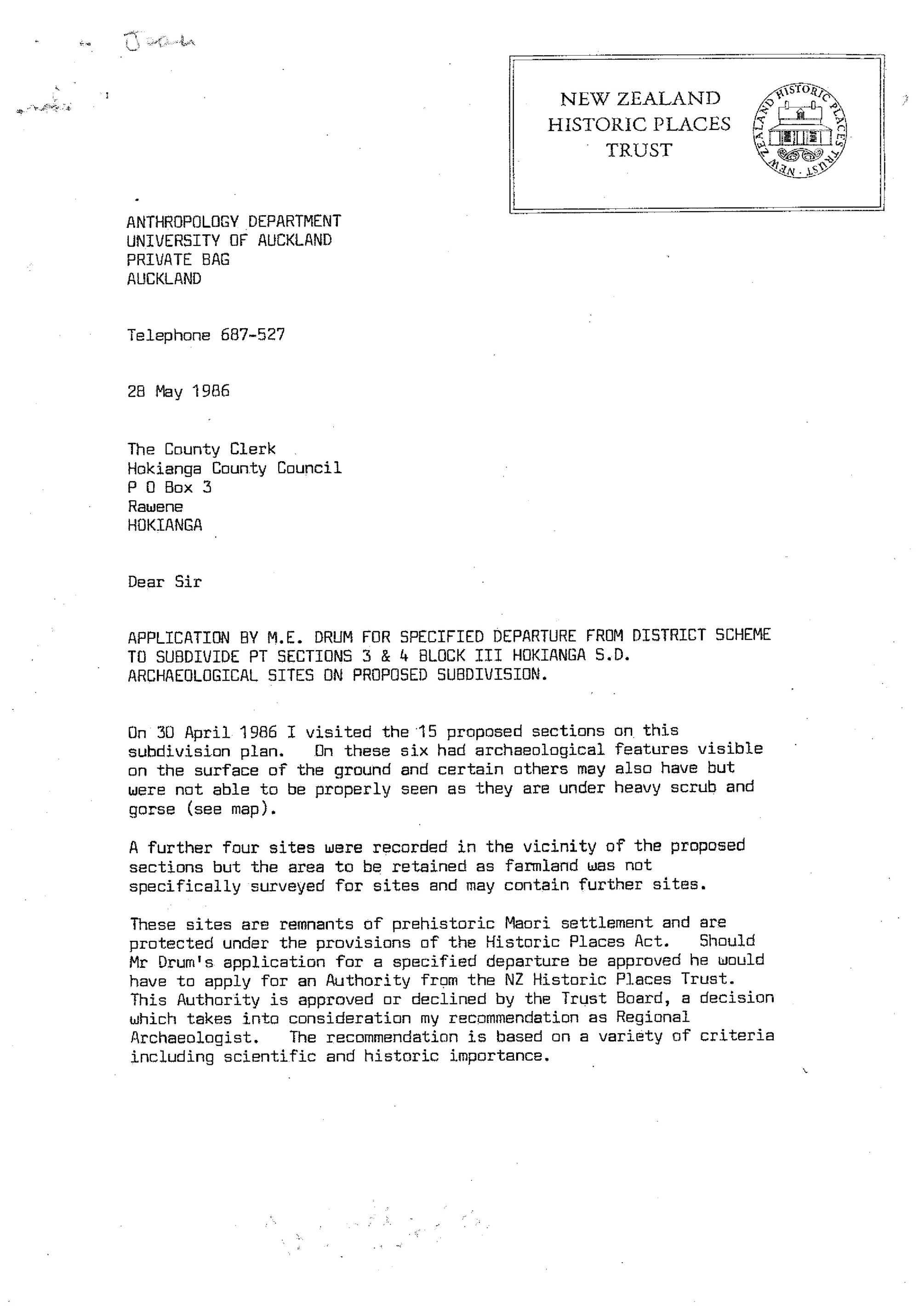 Hokianga Notes. Application for specified departure from district scheme to subdivide Pt Sections 3 and 4 Block 3, Hokianga Surv