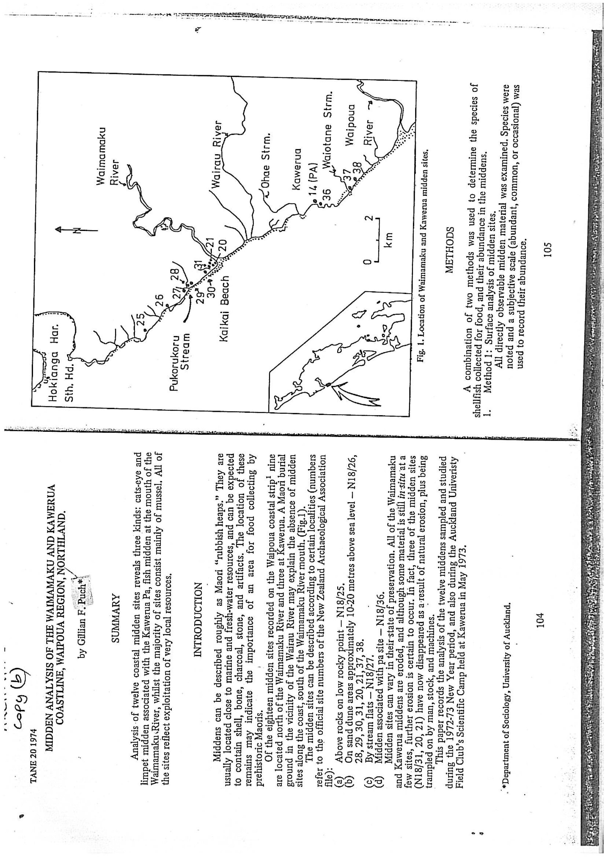 Midden analysis of the Waimamaku and Kawerua Coastline, Waipoua Region, Northland. 