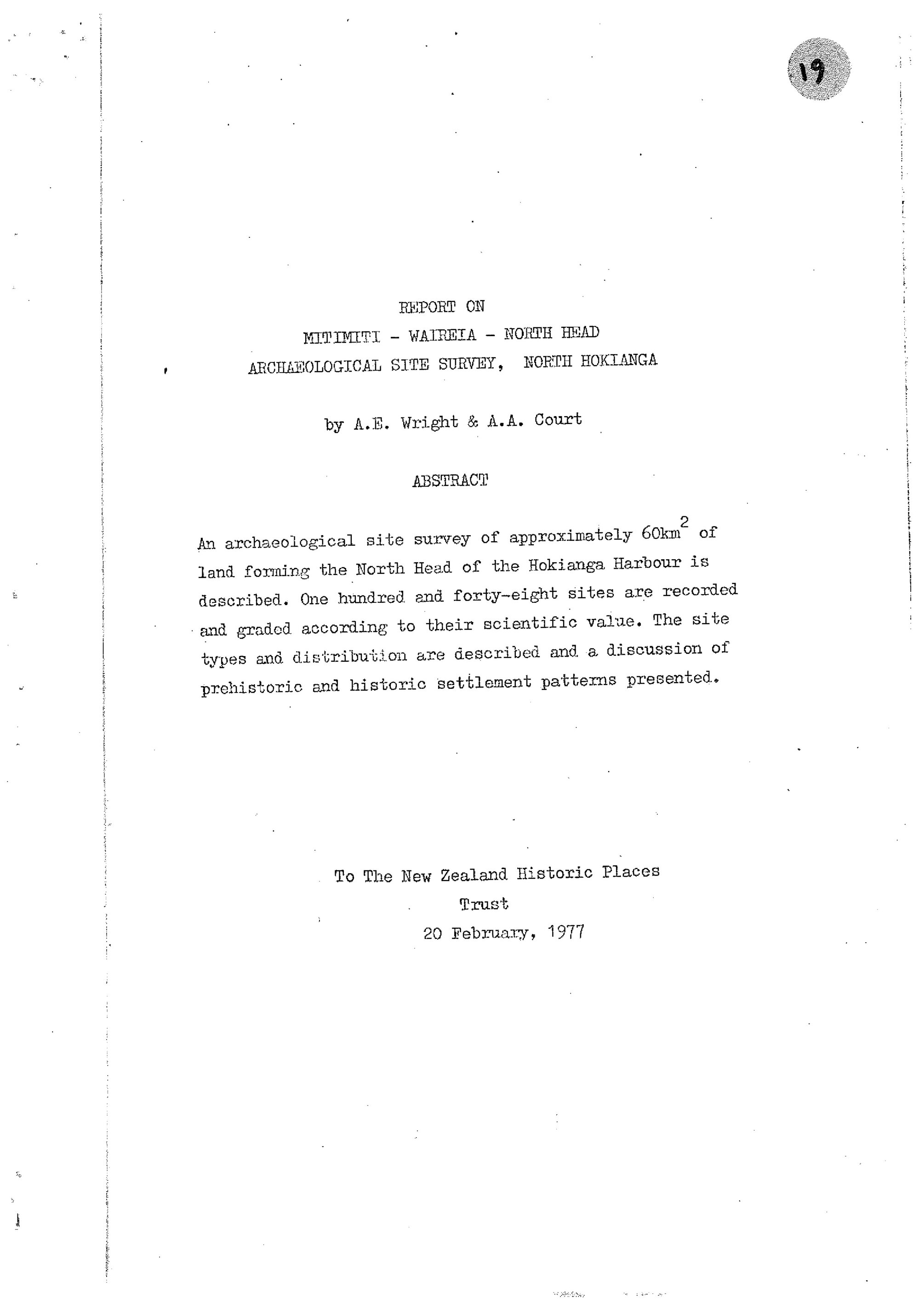 Report on Mitimiti, Waireia, North Head, archaeological site survey, North Hokianga