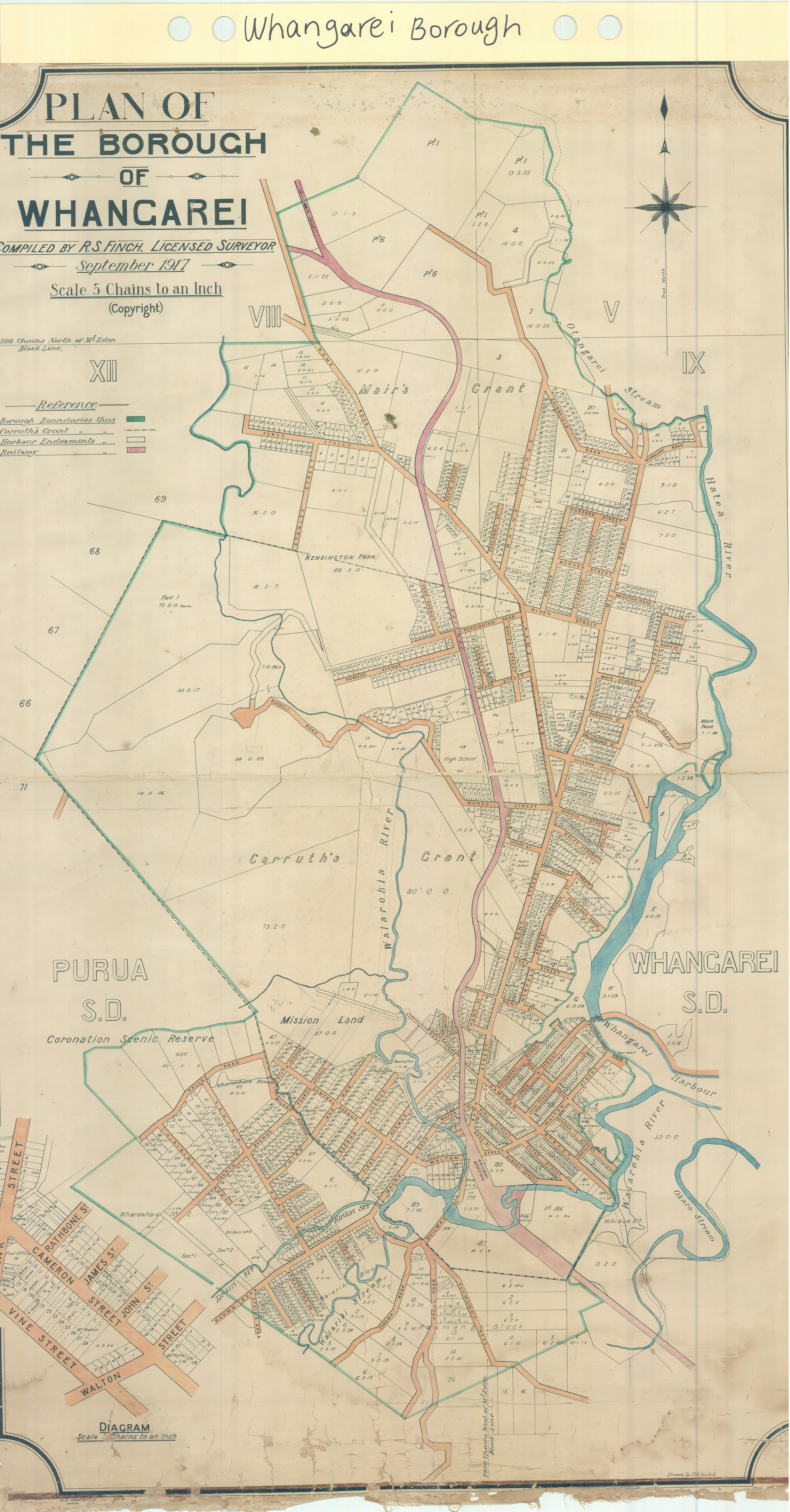 Plan of the Borough of Whangarei / compiled by R.S. Finch, September 1917