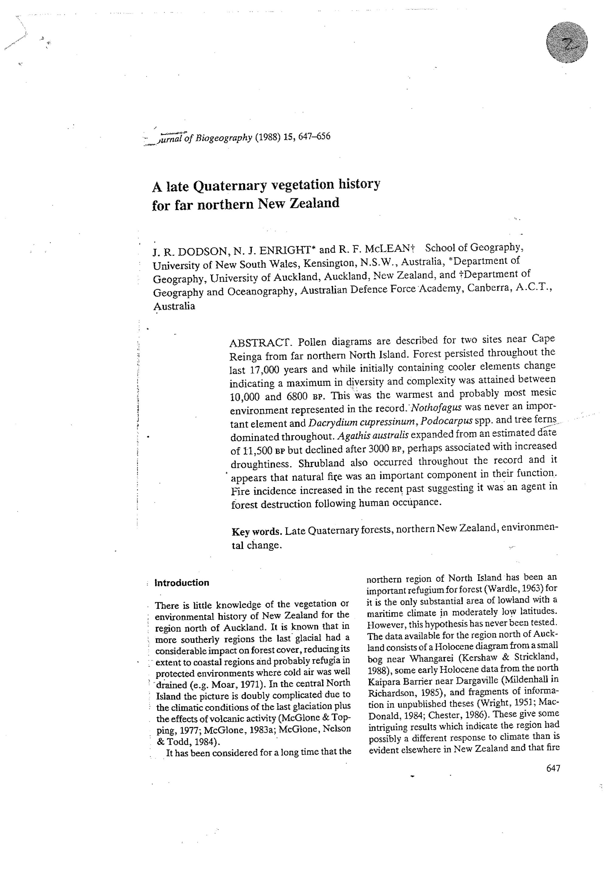 A late Quaternary vegetation history for far northern New Zealand