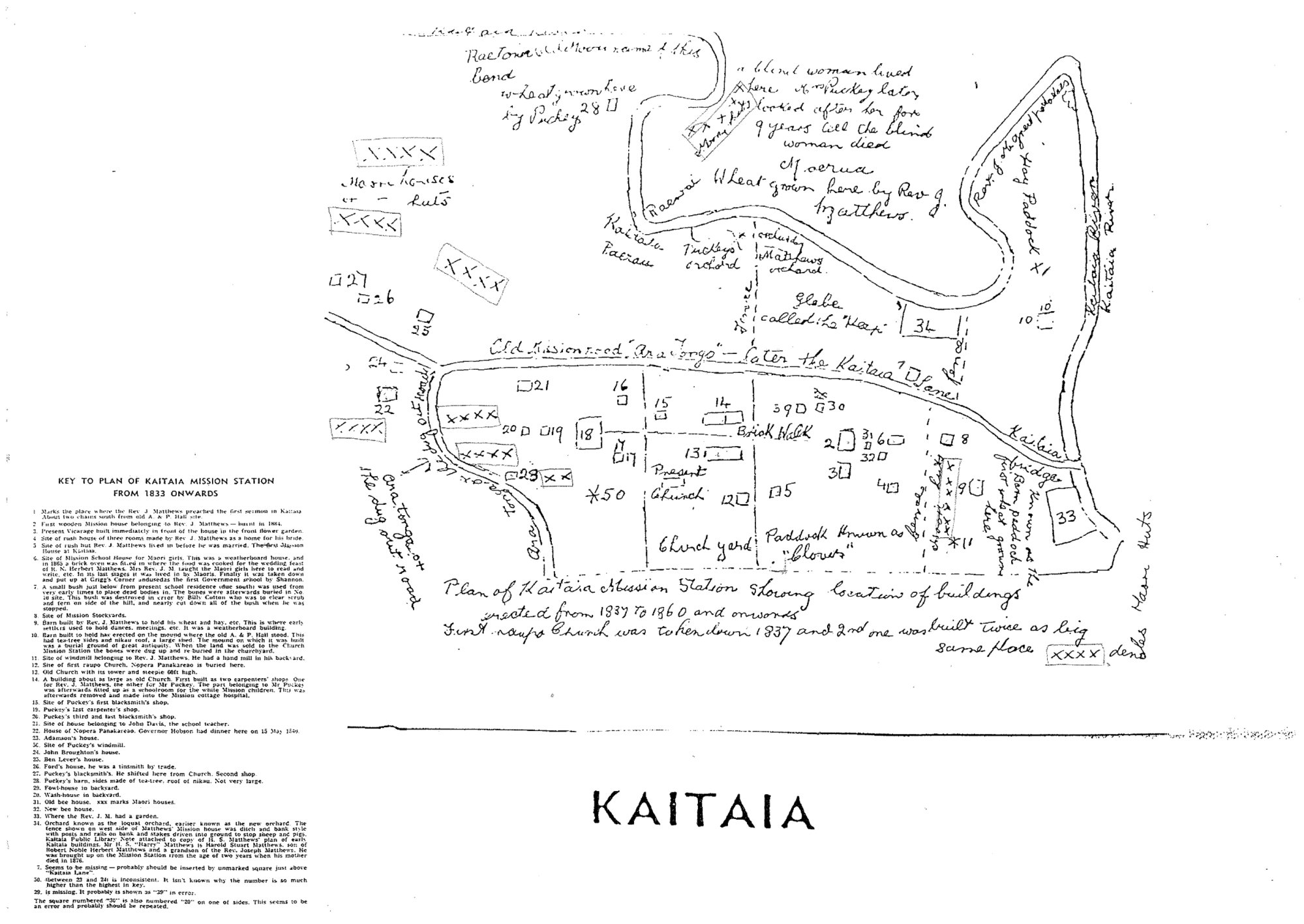 Plan of Kaitaia Mission Station from 1833 onwards