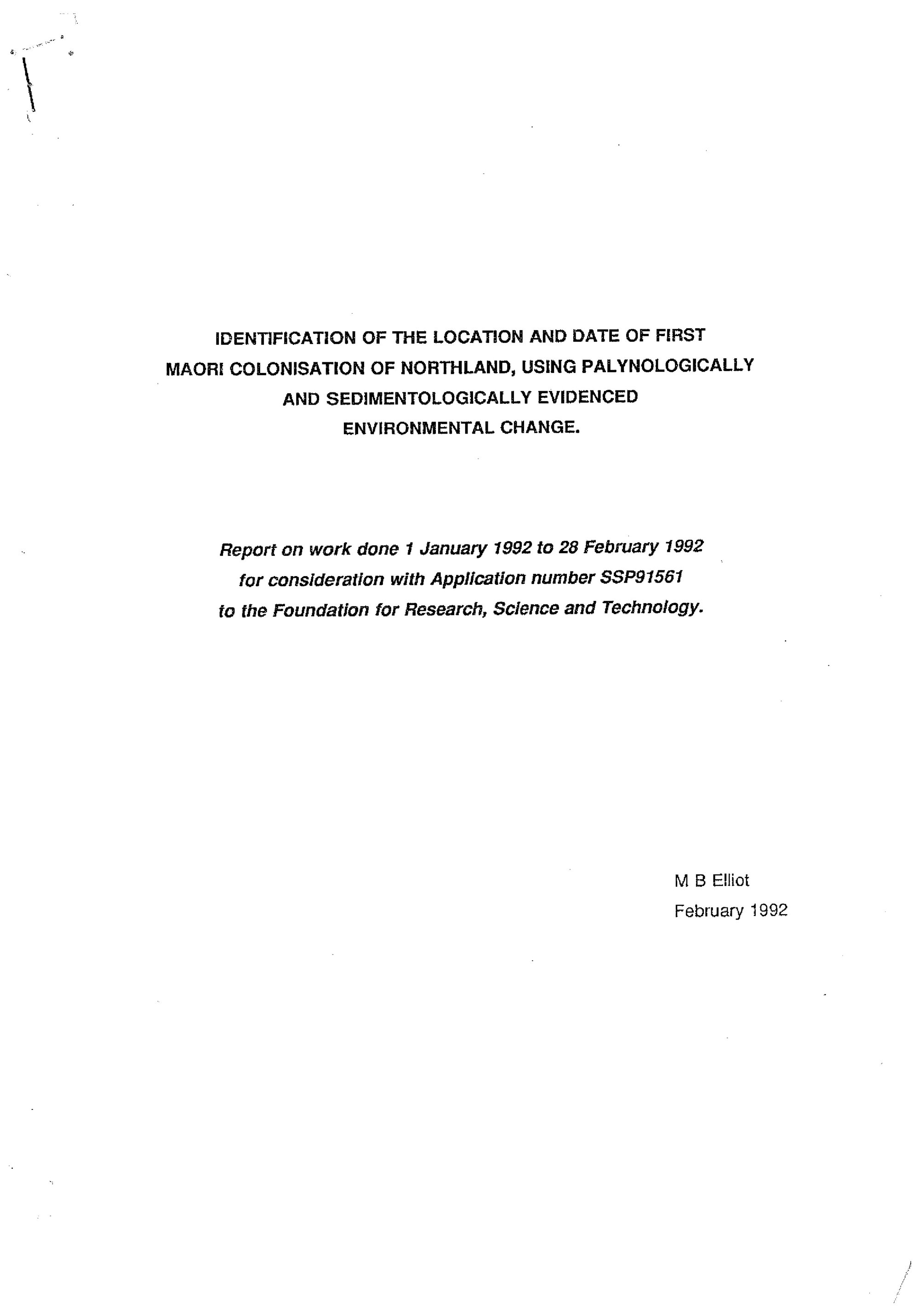 Identification of the location and date of first maori colonisation of Northland, using palynologically and sedimentologically e