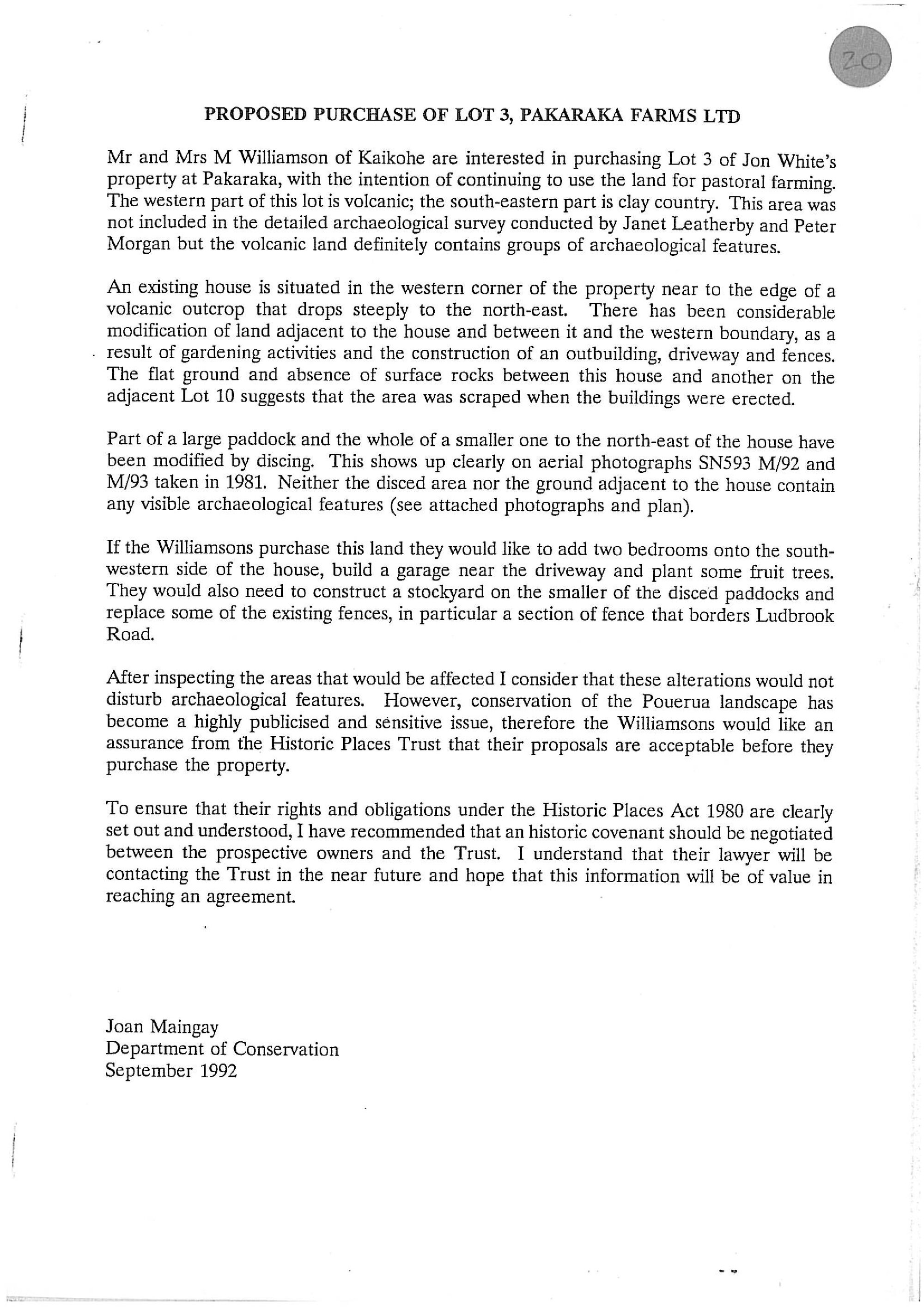 Proposed purchase of Lot 3, Pakaraka Farms Ltd