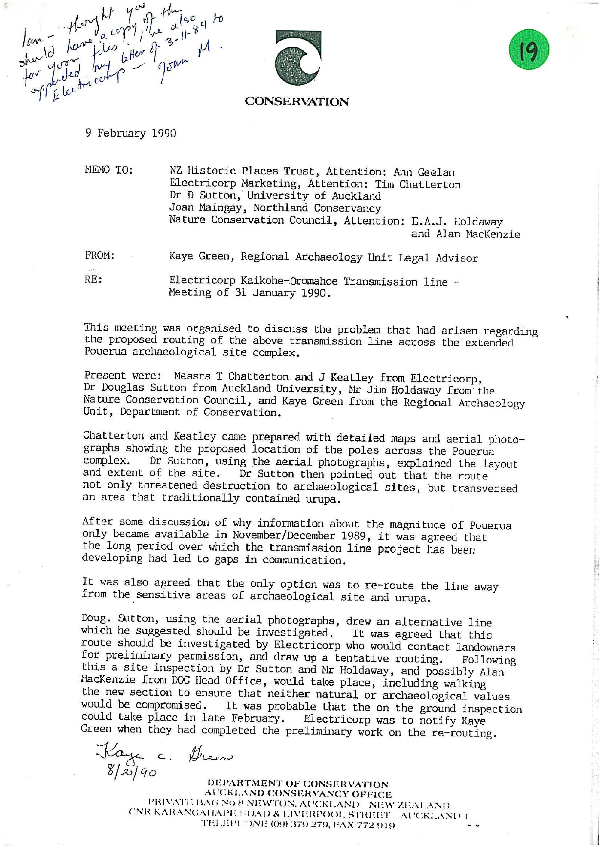 Correspondence regarding Electricorp Kaikohe - Oromahoe Transmission Line