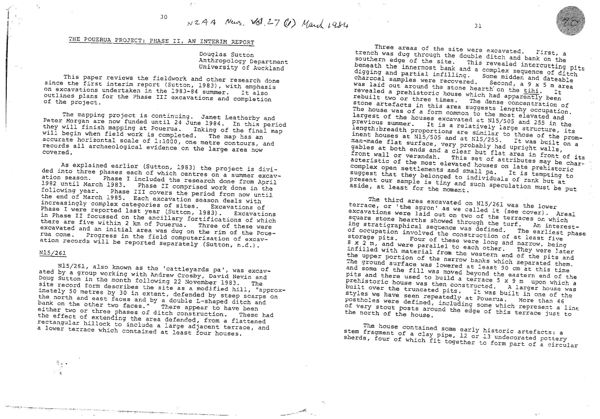 The Pouerua Project. Phase 2, an interim report