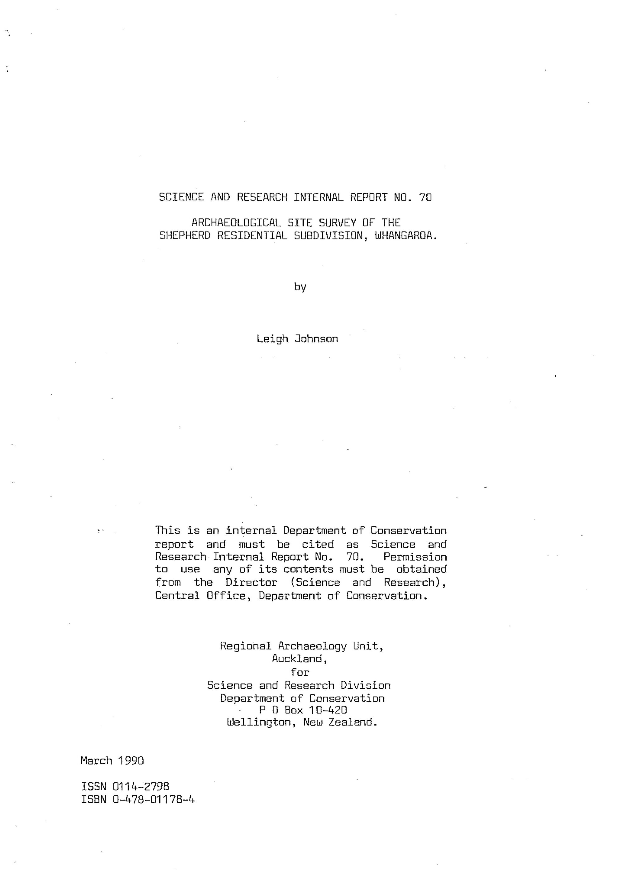 Archaeological site survey of the Sheperd residential subdivision, Whangaroa