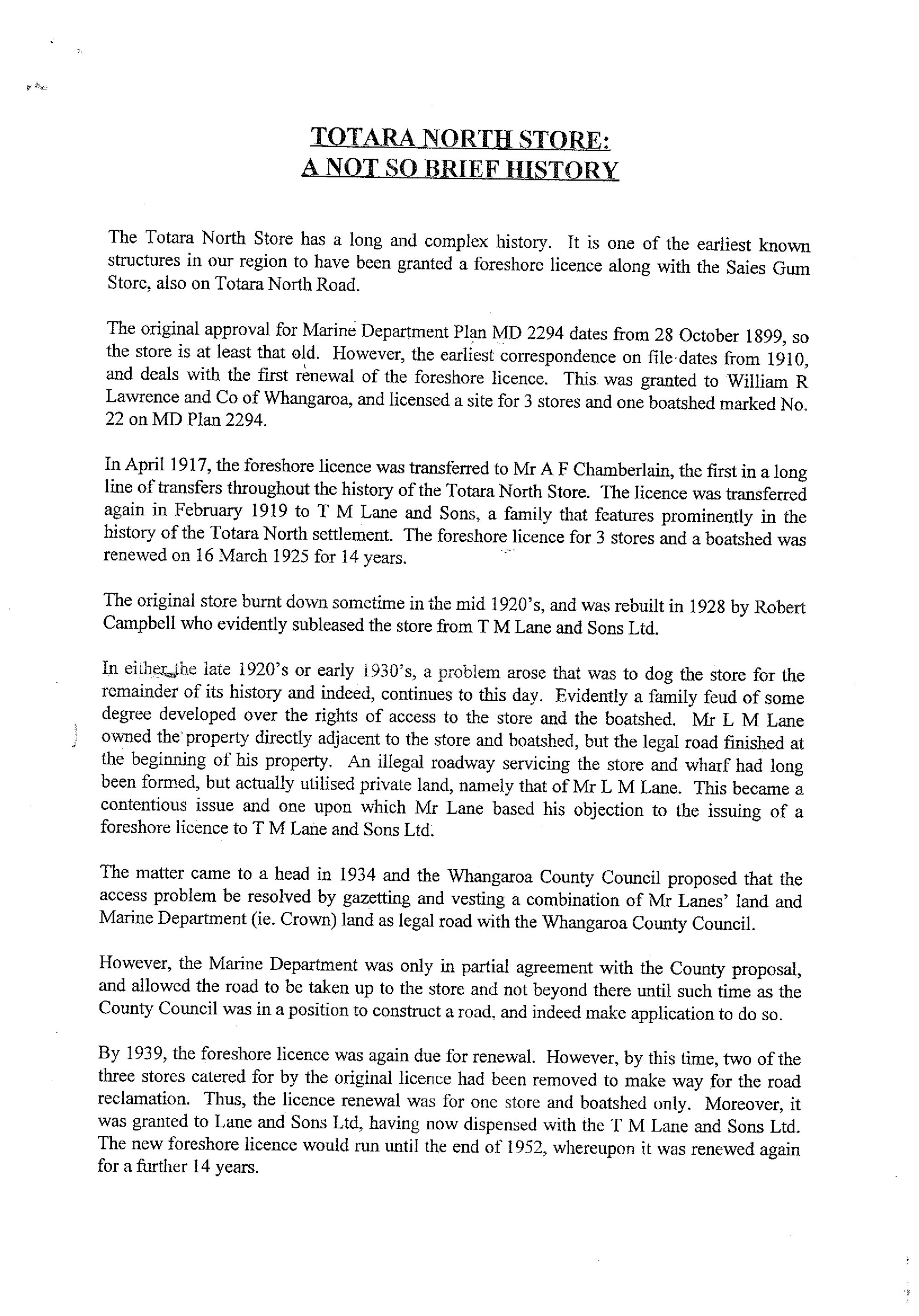 Totara North Store. A not so brief history