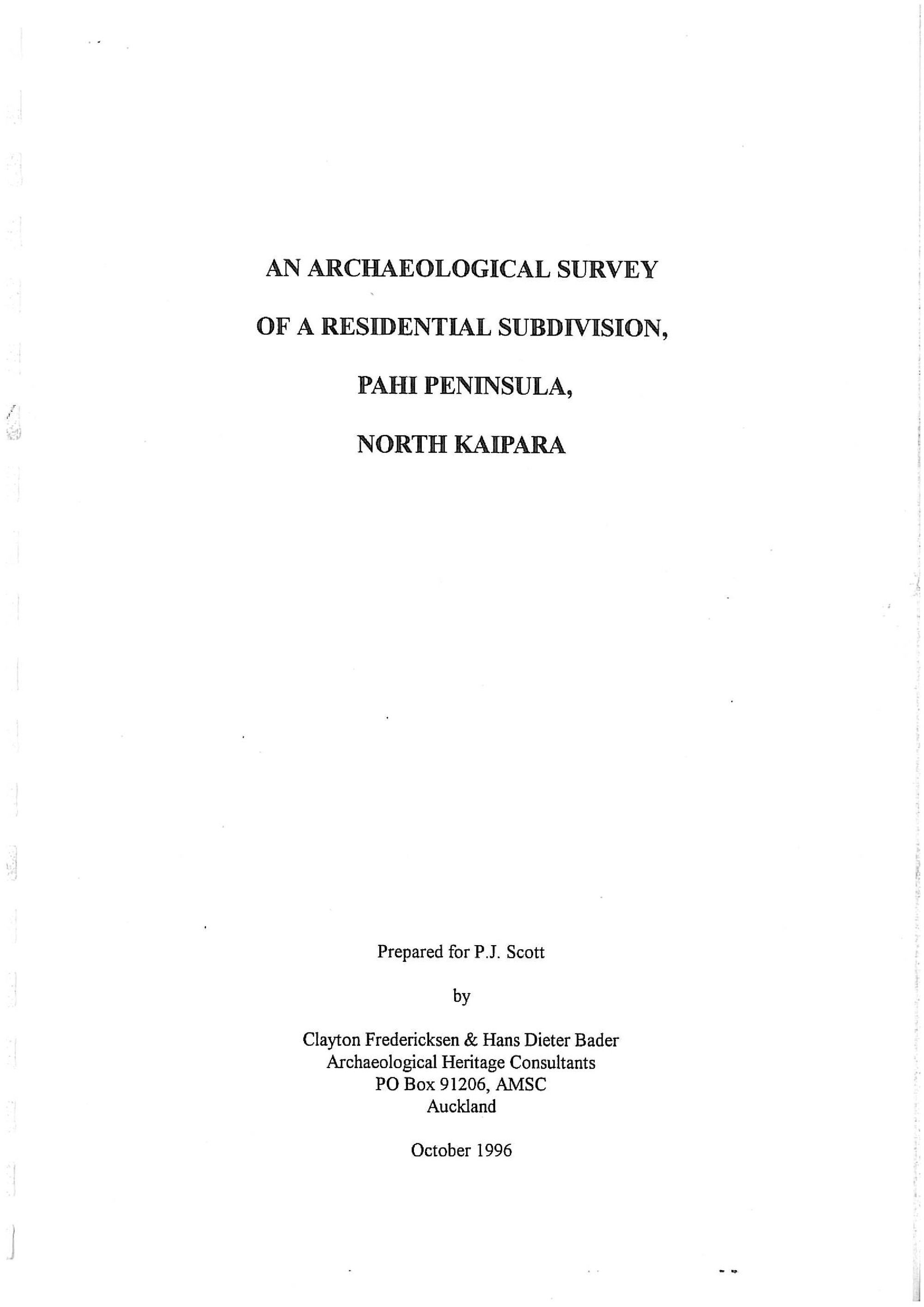 An archaeological survey of a residential subdivision, Pahi Peninsula, North Kaipara
