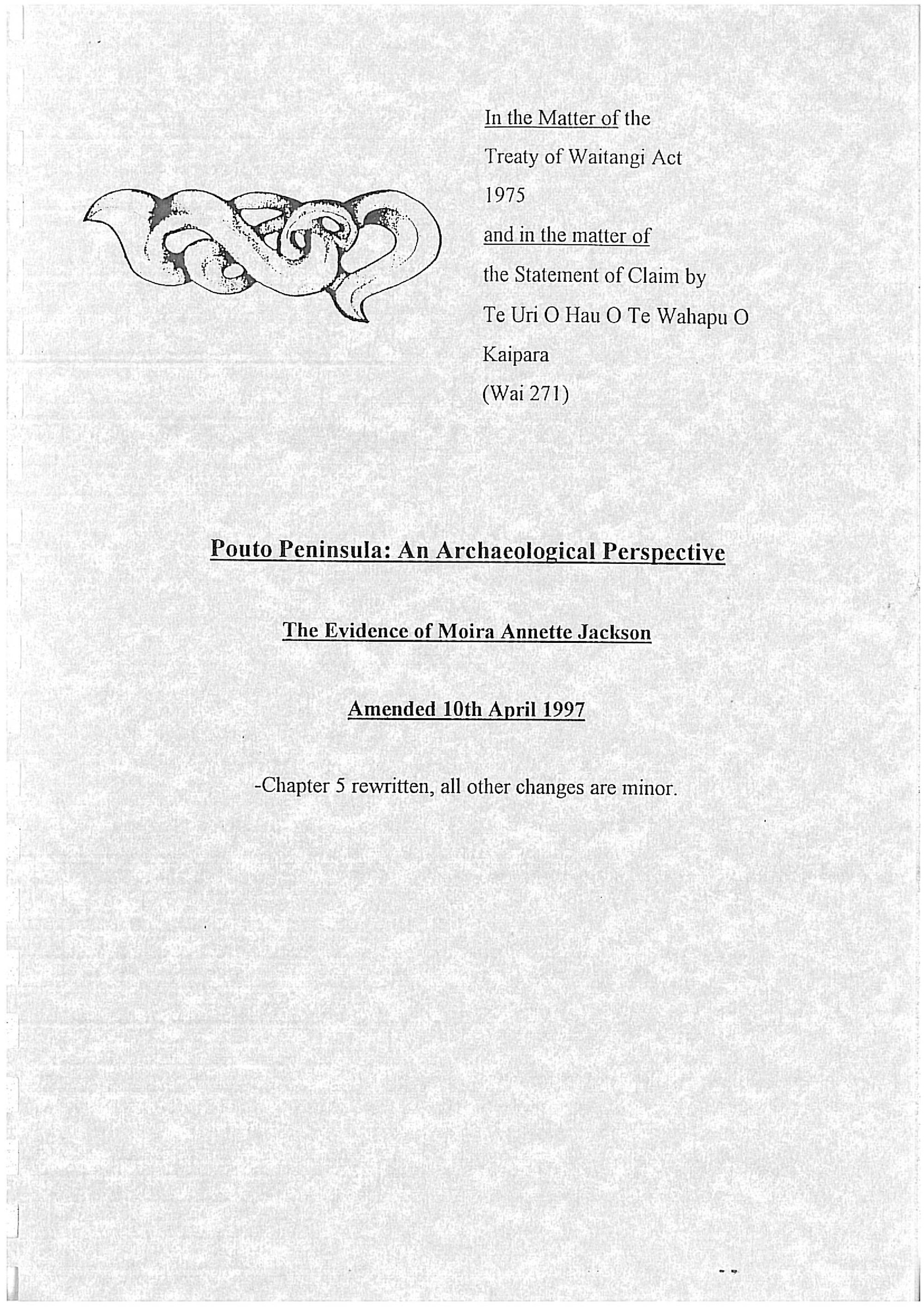 The evidence of Moira Annette Jackson. Statement of Claim by Te Uri O Hau O Te Whahapu O Kaipara