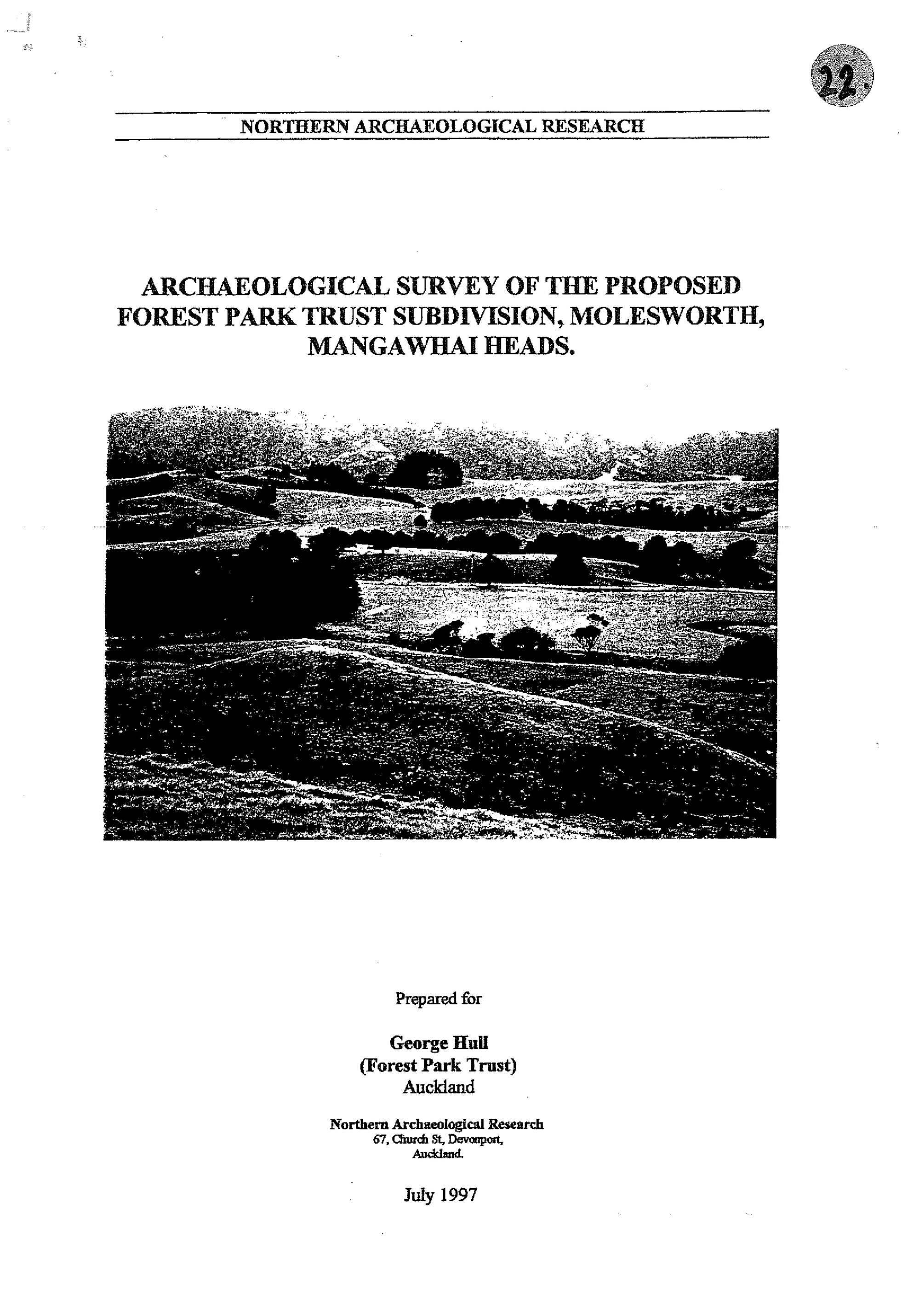 Archaeological survey of the proposed Forest Park Trust subdivision, Molesworth, Mangawahai Heads