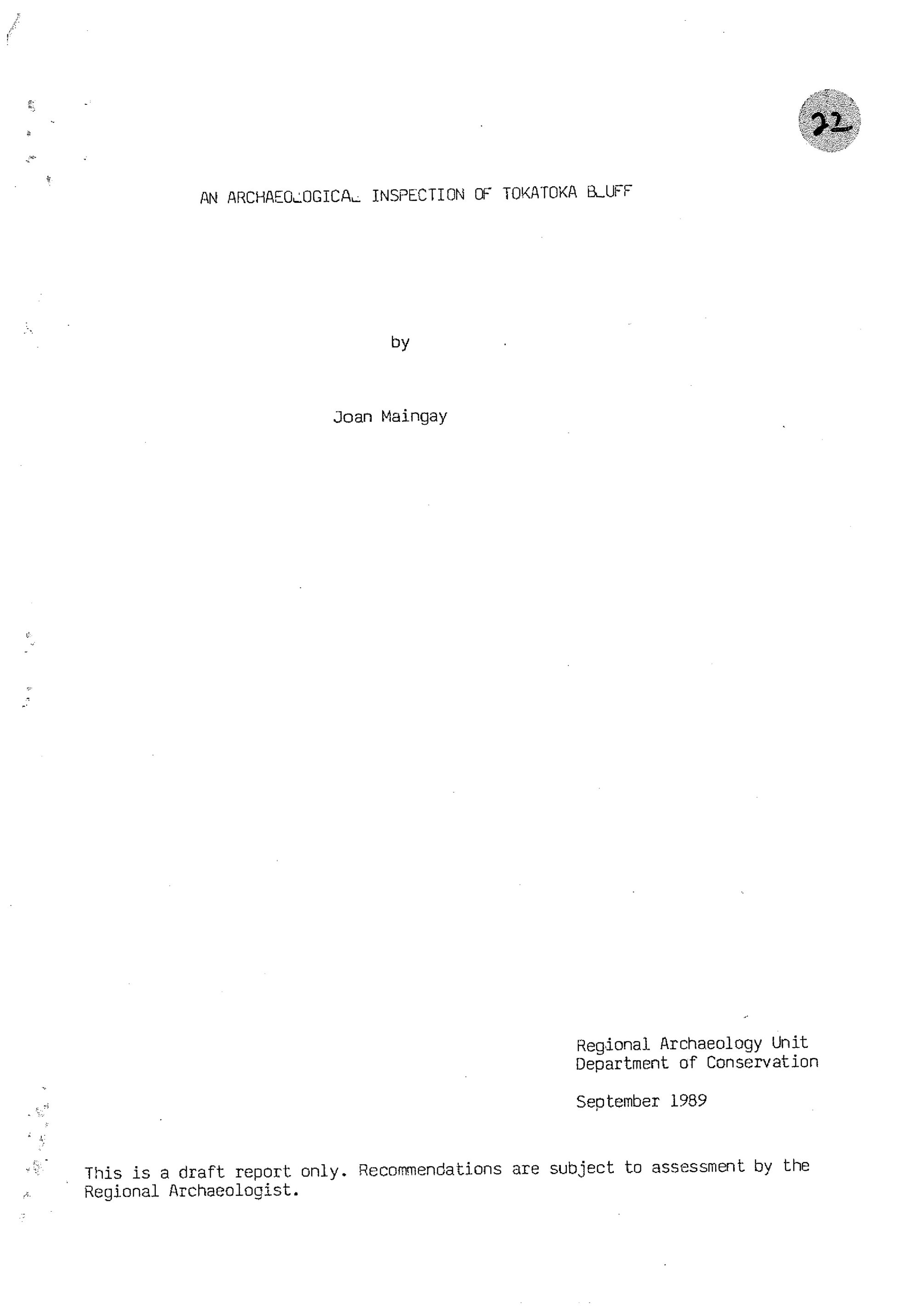 An archaeological inspection of Tokatoka Bluff