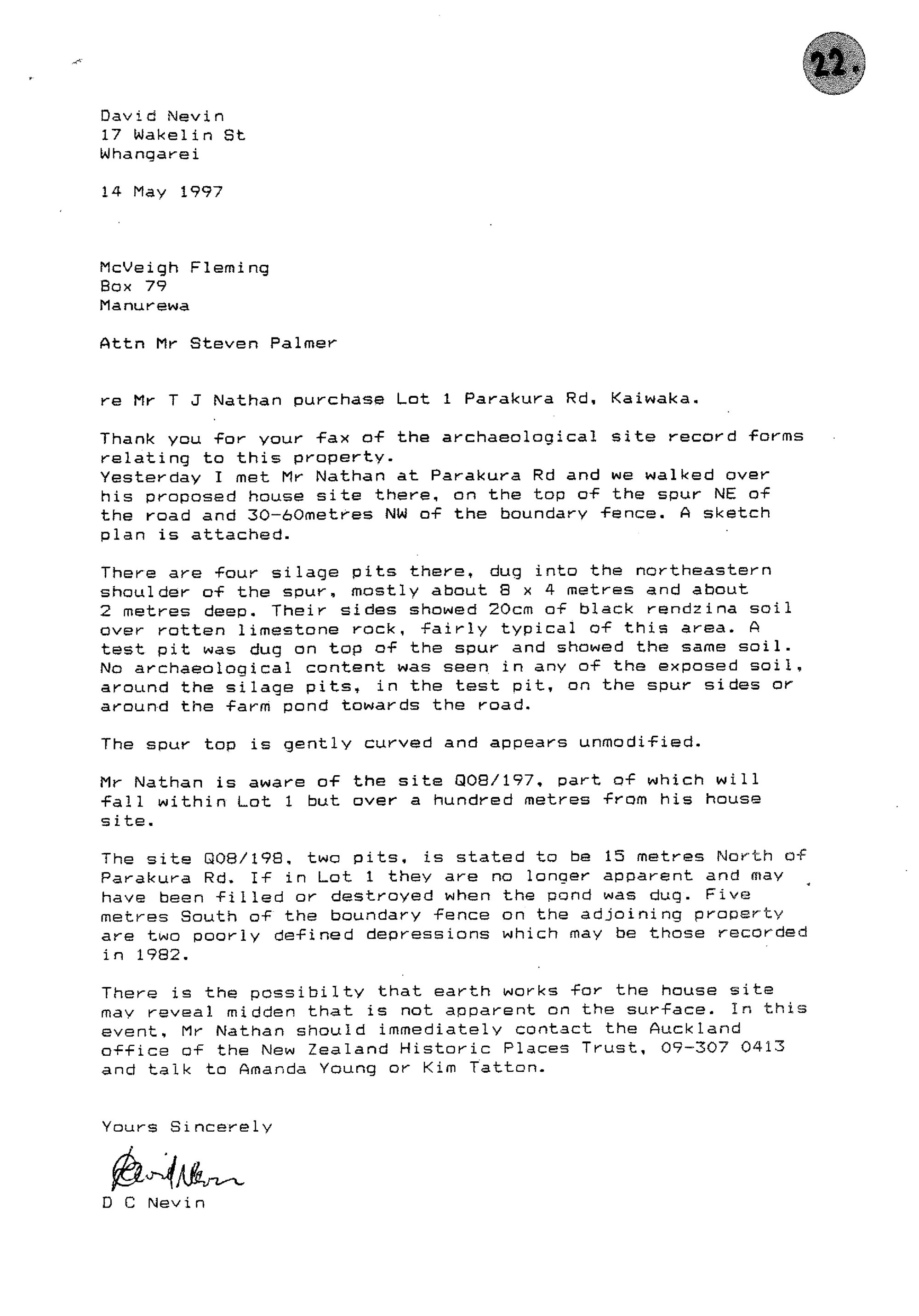 Correspondence re purchase lot 1 Parakura Road, Kaiwaka