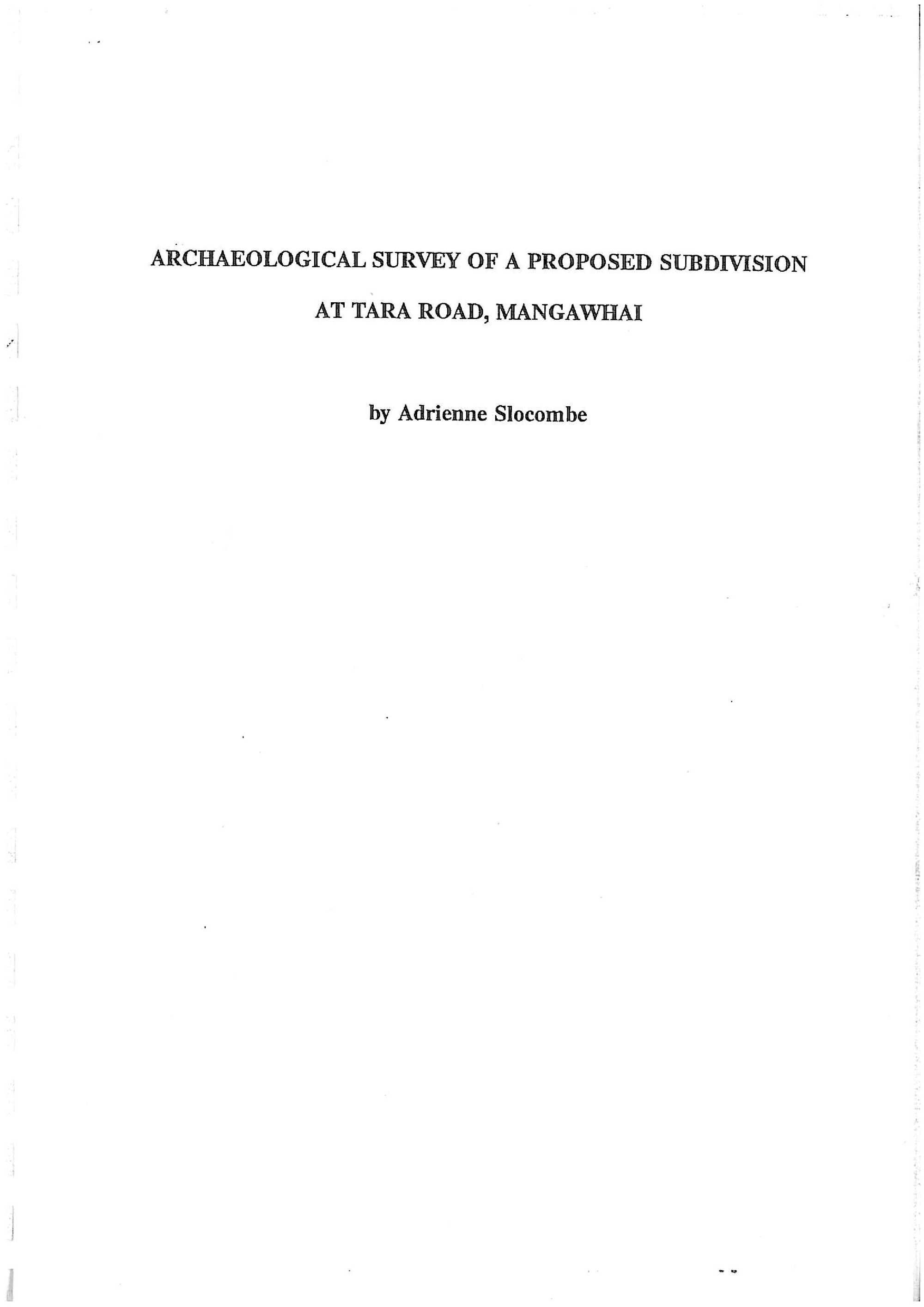 Archaeological survey of a proposed subdivision at Tara Road, Mangawhai