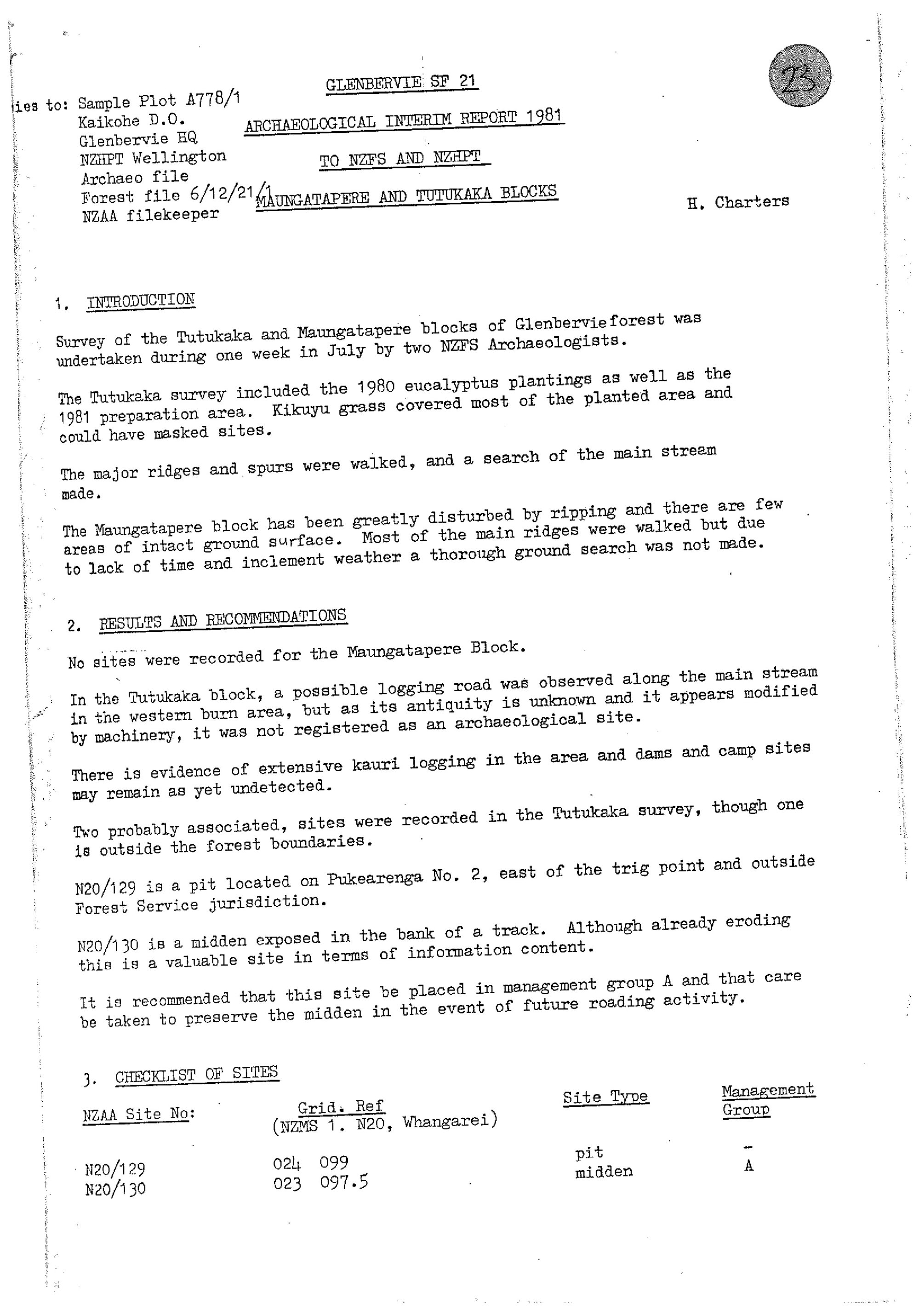 Glenbervie SF 21 archaeological interim report. Maungatapere and Tutukaka Blocks