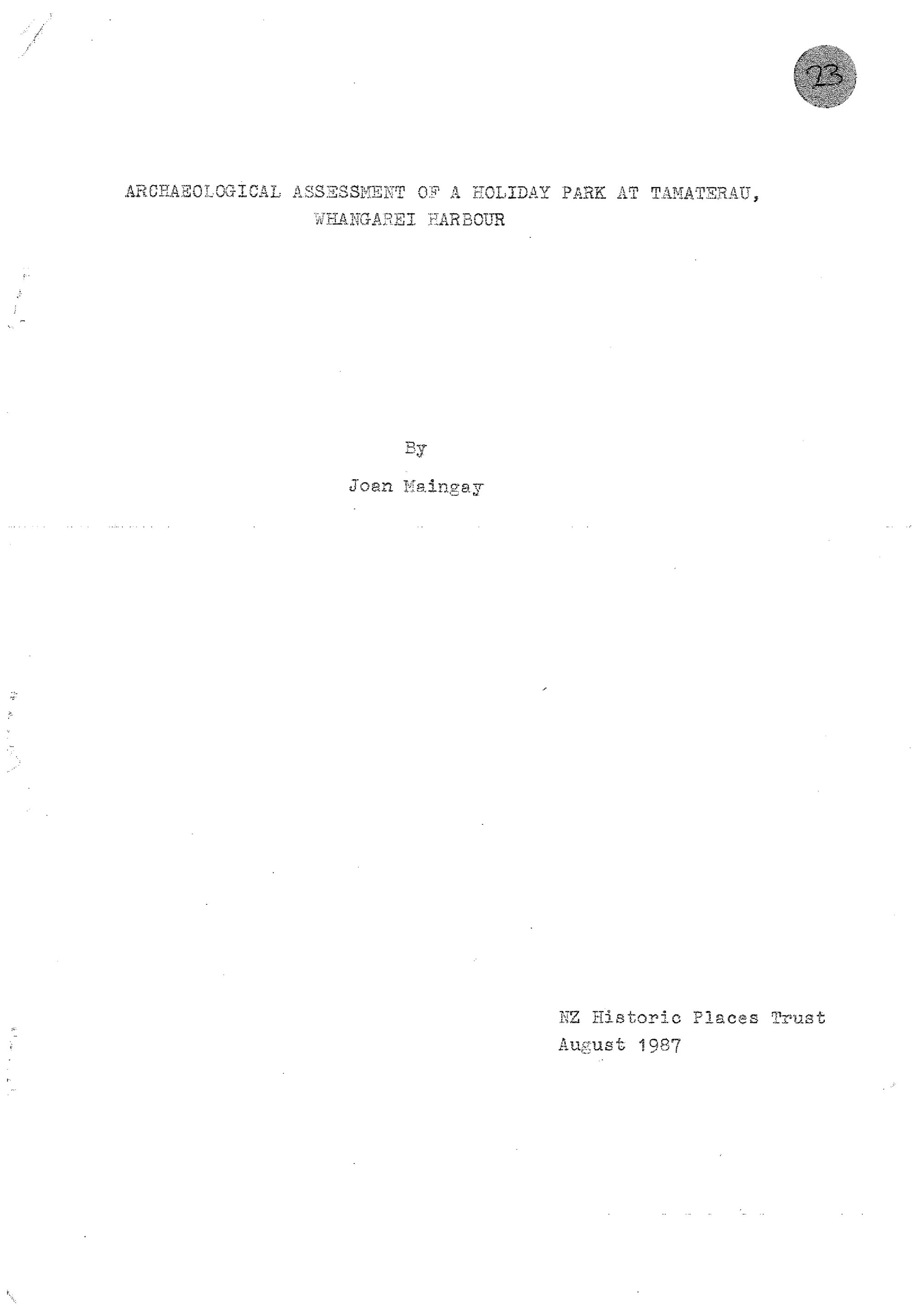 Archaeological assessment of a holiday park at Tamaterau, Whangarei Harbour