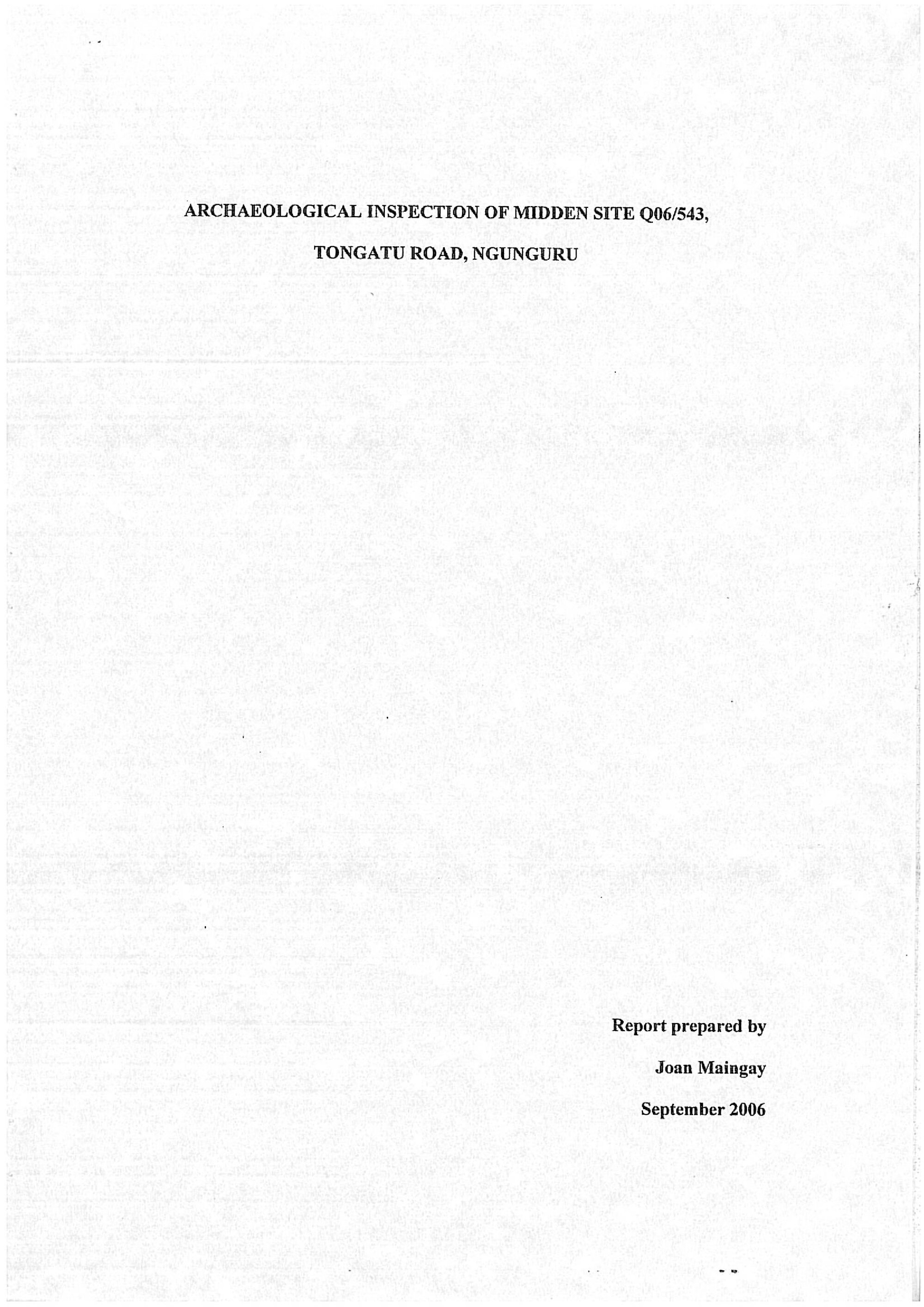 Archaeological inspection of midden site Q06-543 Tangatu Road, Ngunguru