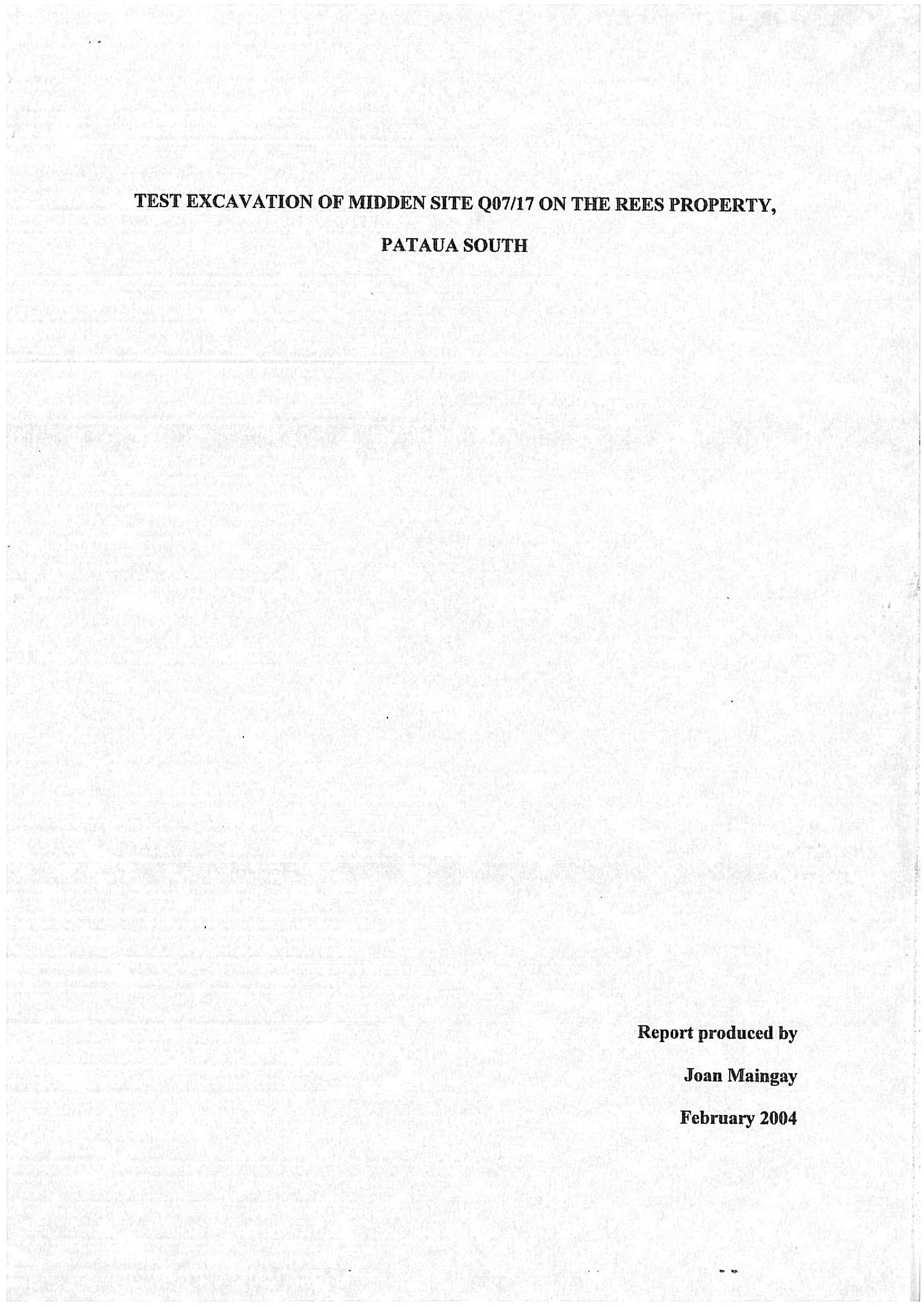 Archaeological inspection of the Rees Property, Pataua South