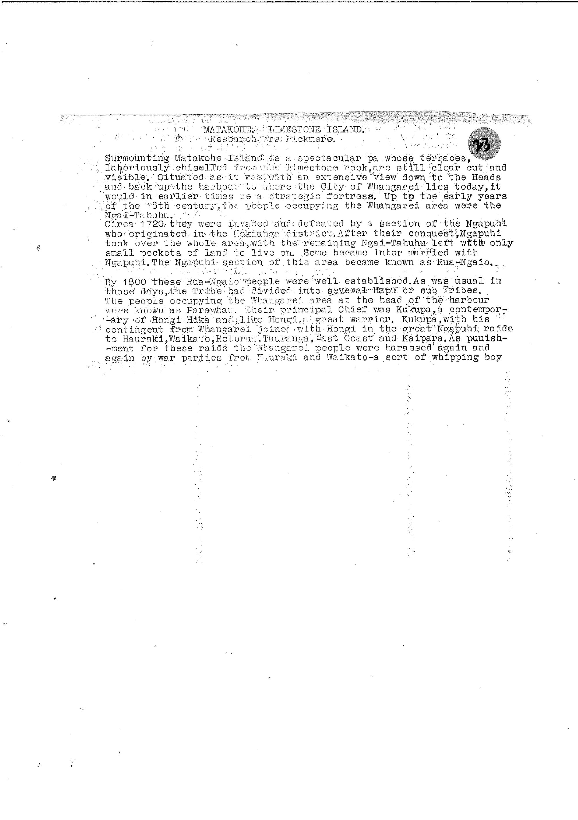 Pickmere. Matakohe Limestone Island Research