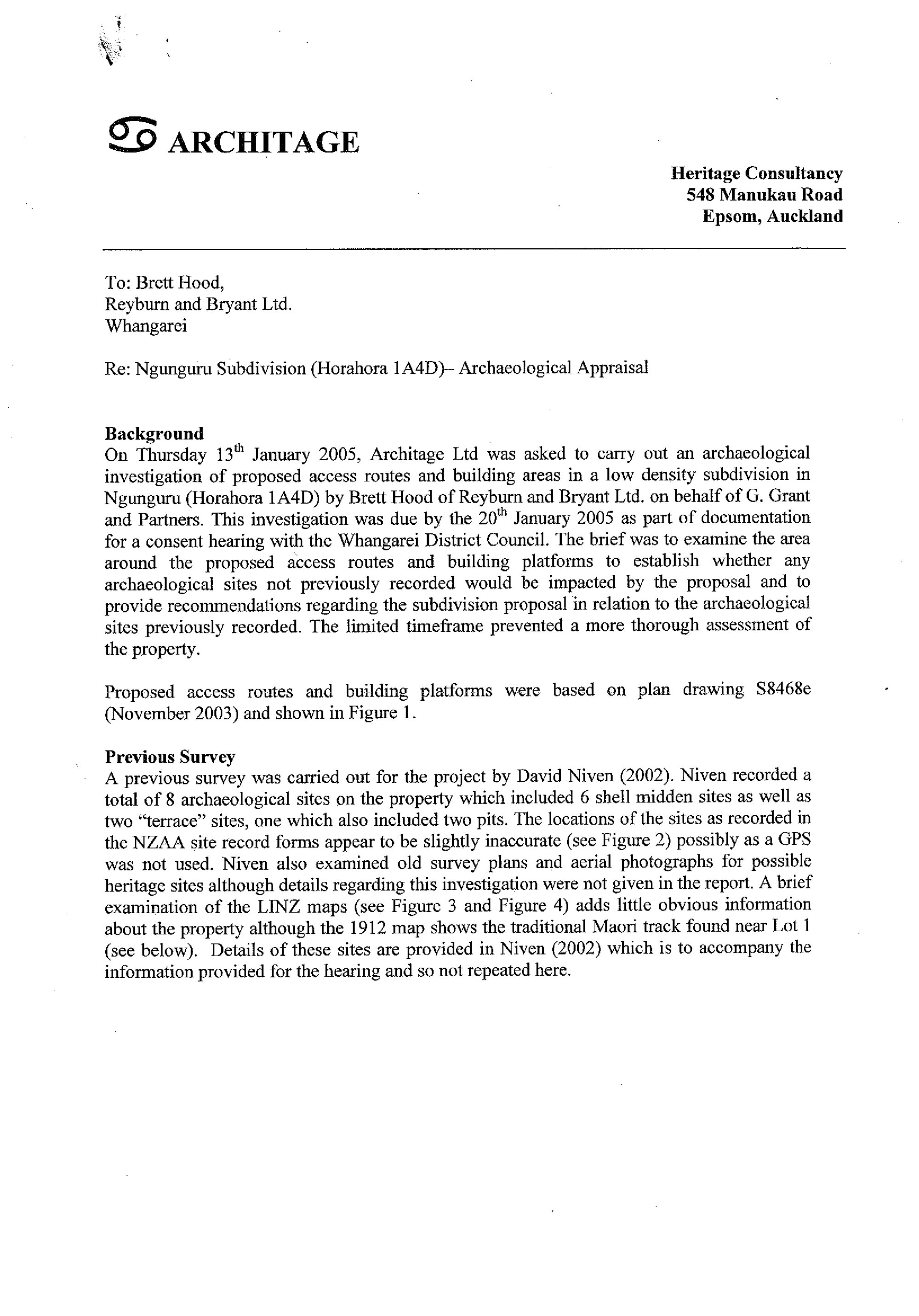 Ngunguru subdivision (Horahora 1A4D) Archaeological appraisal