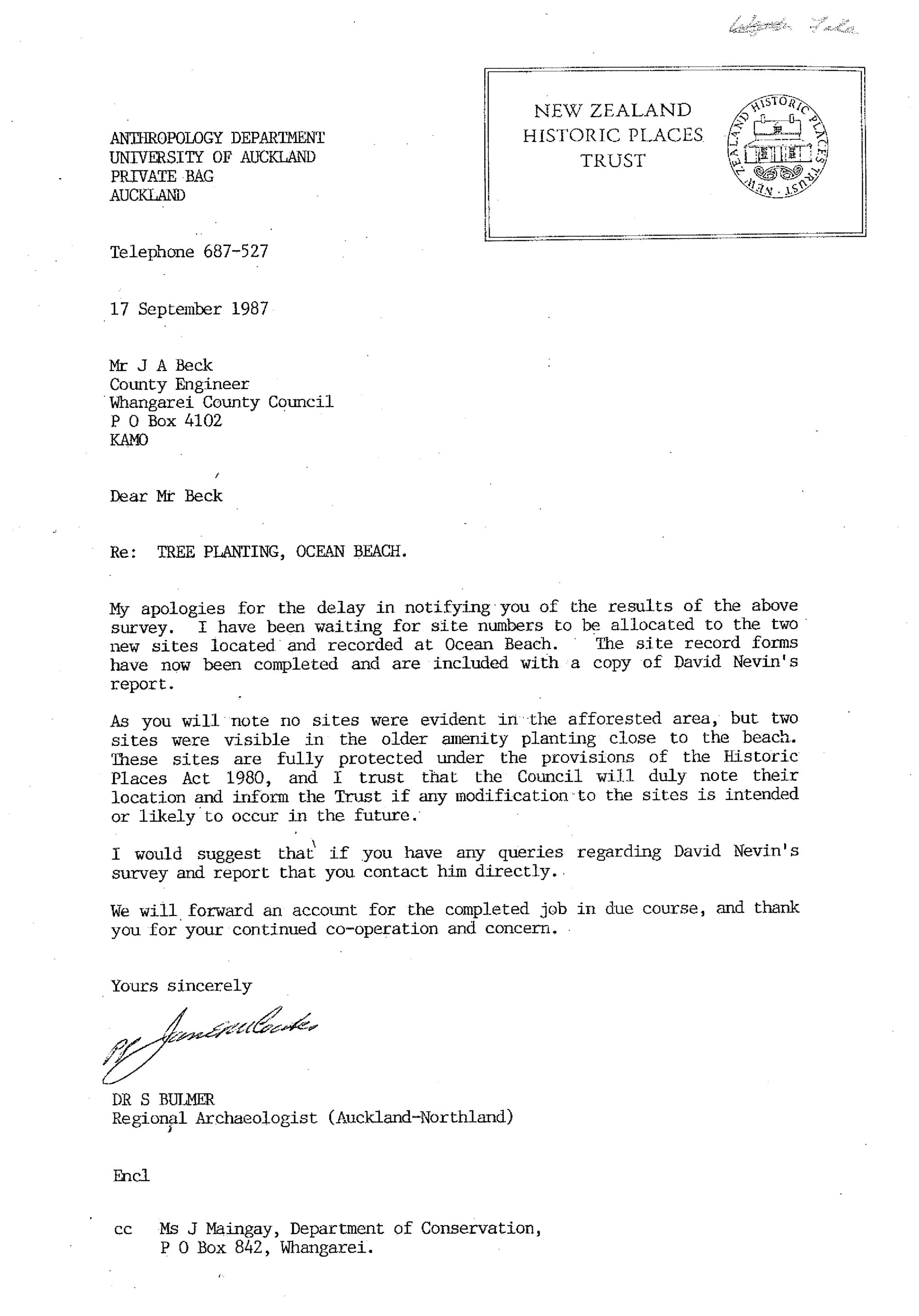 Notes. Tree Planting, Ocean Beach