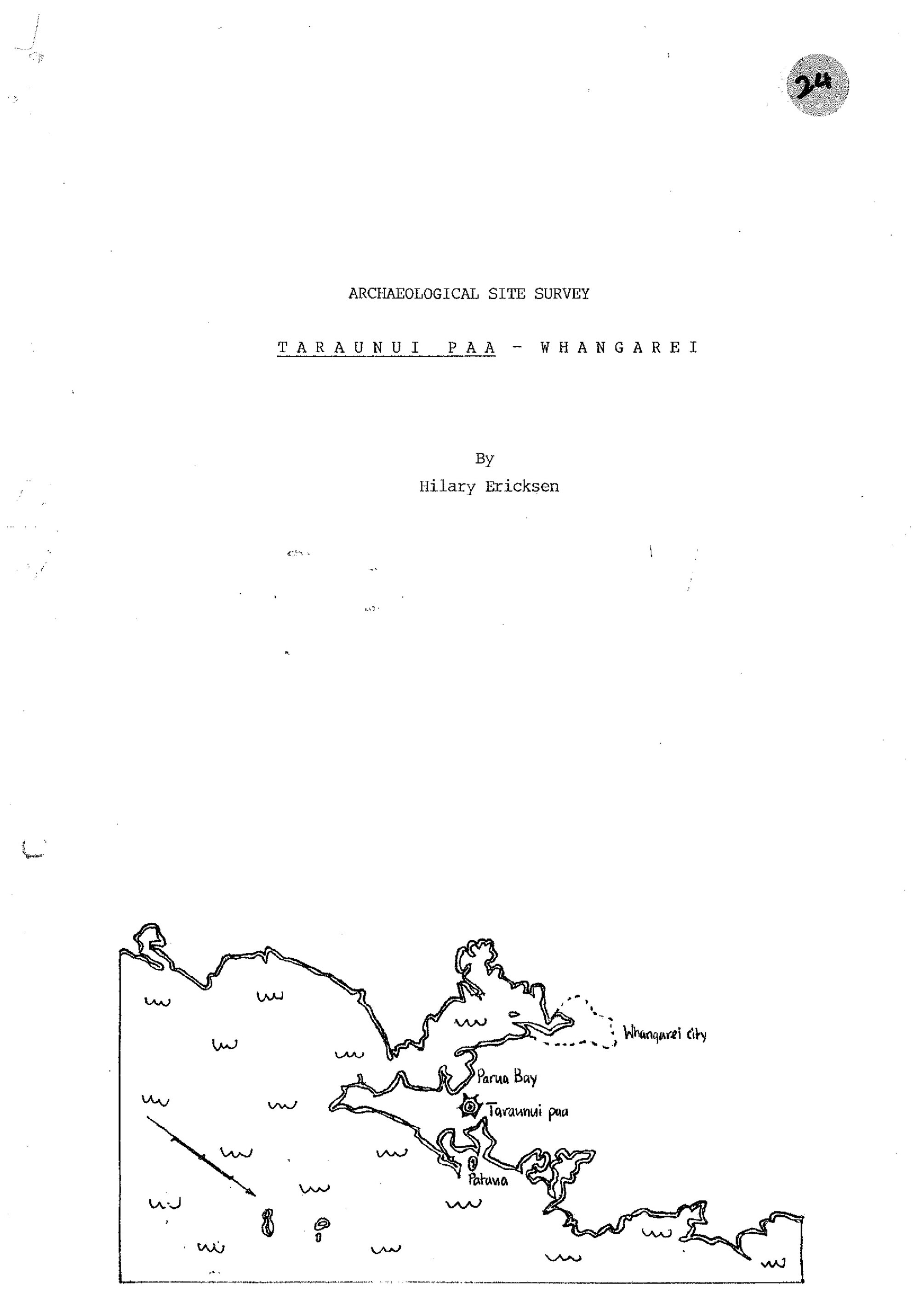 Archaeological site survey. Taranui Paa. Whangarei