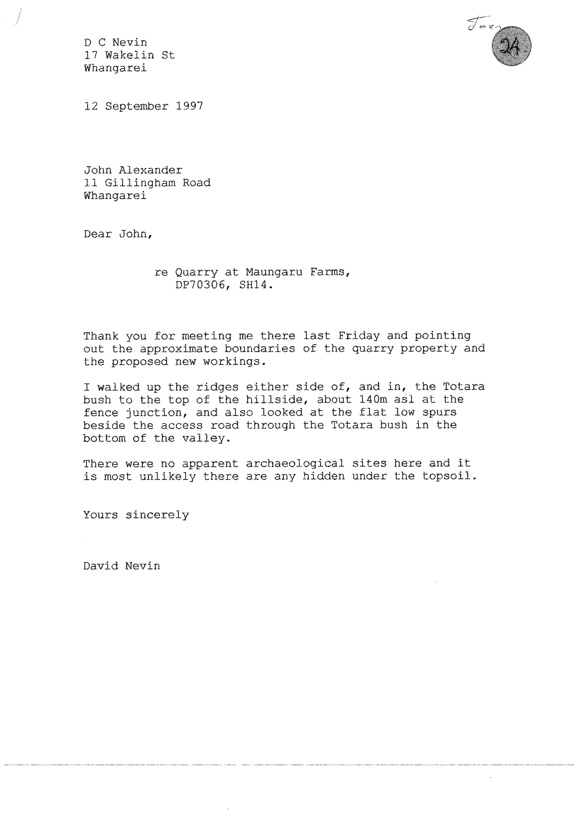 Quarry at Maungaru Farms DP70306, SH14