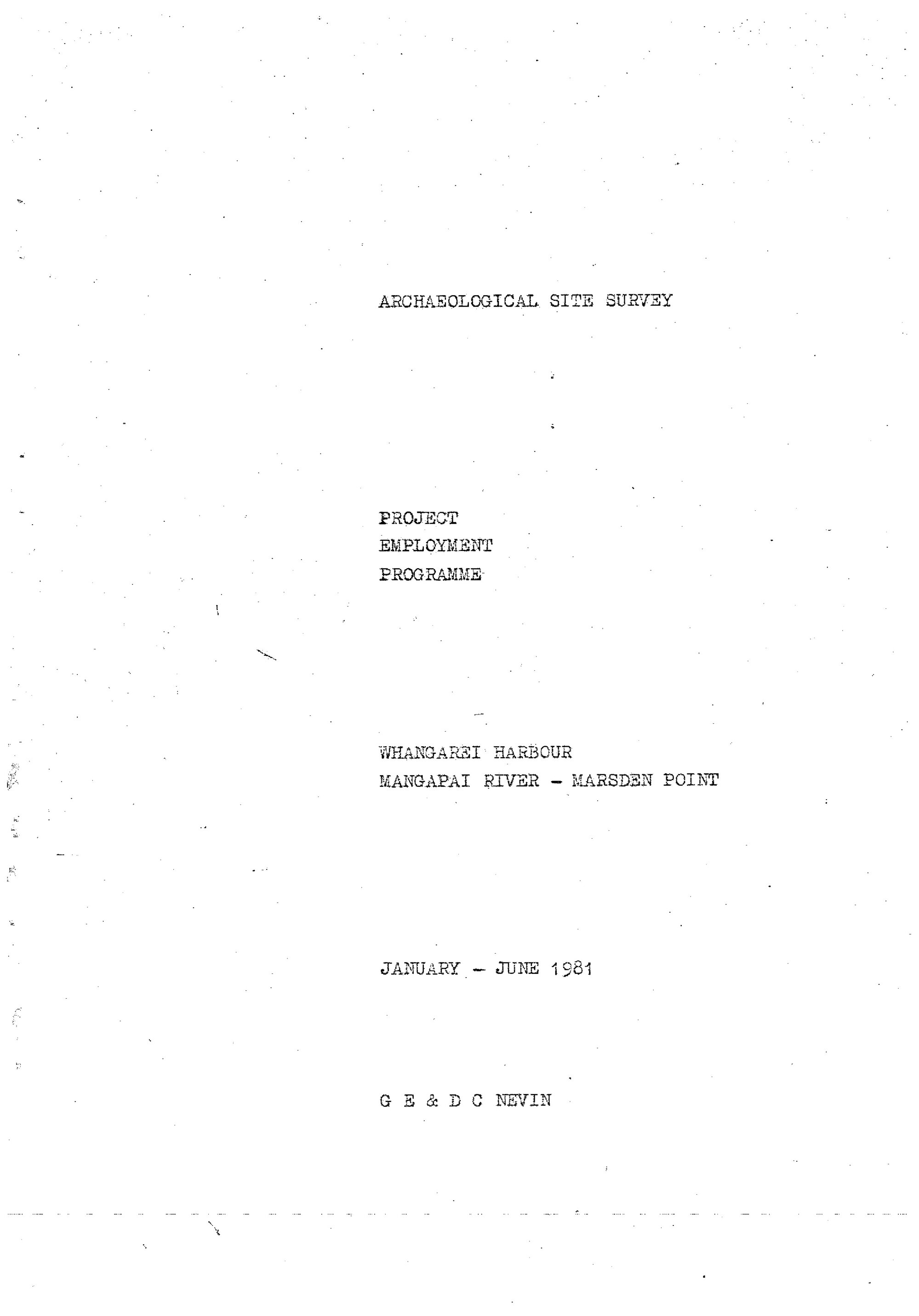 Archaeological site survey PEP. Whangarei Harbour Mangapai river, Marsden Point